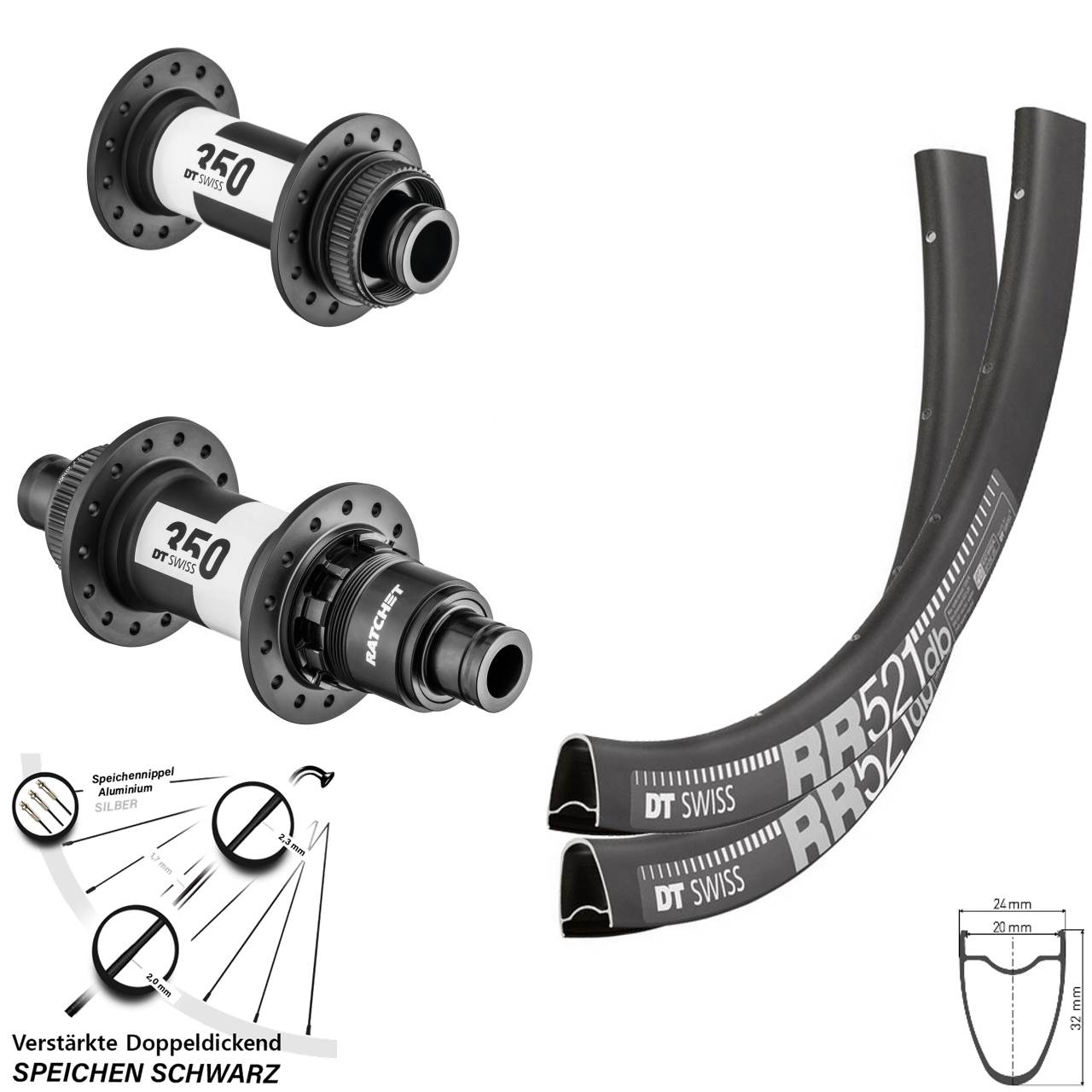 DT Swiss RR521-350 28 Zoll Disc Laufrad-Satz 15x100 12x142 XDR 11-12 fach