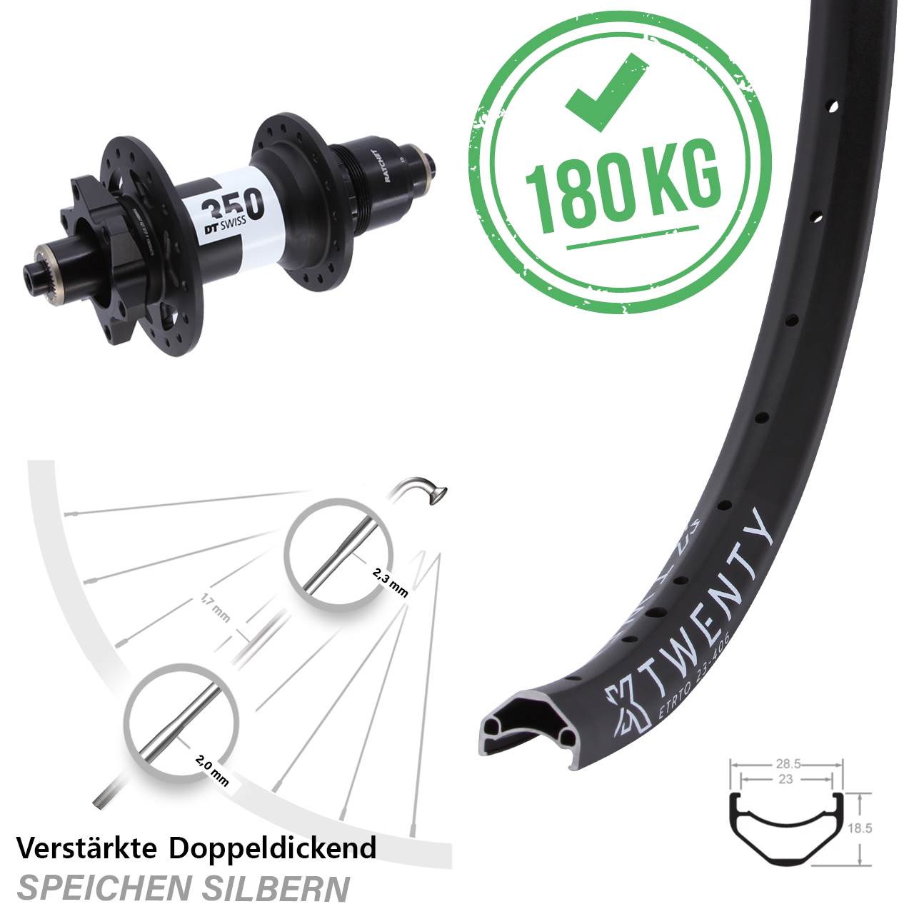 KX Twenty DT Swiss 350 20 Zoll Disc Laufrad für Schnellspanner XD