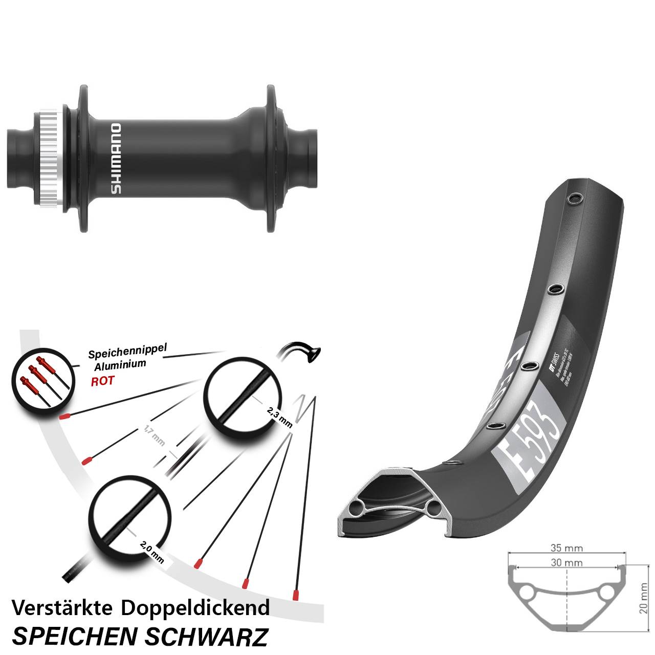 Vorderrad Centerlock 27,5 Zoll DT Swiss E 593 Shimano HB-MT410-B 15x110 Boost