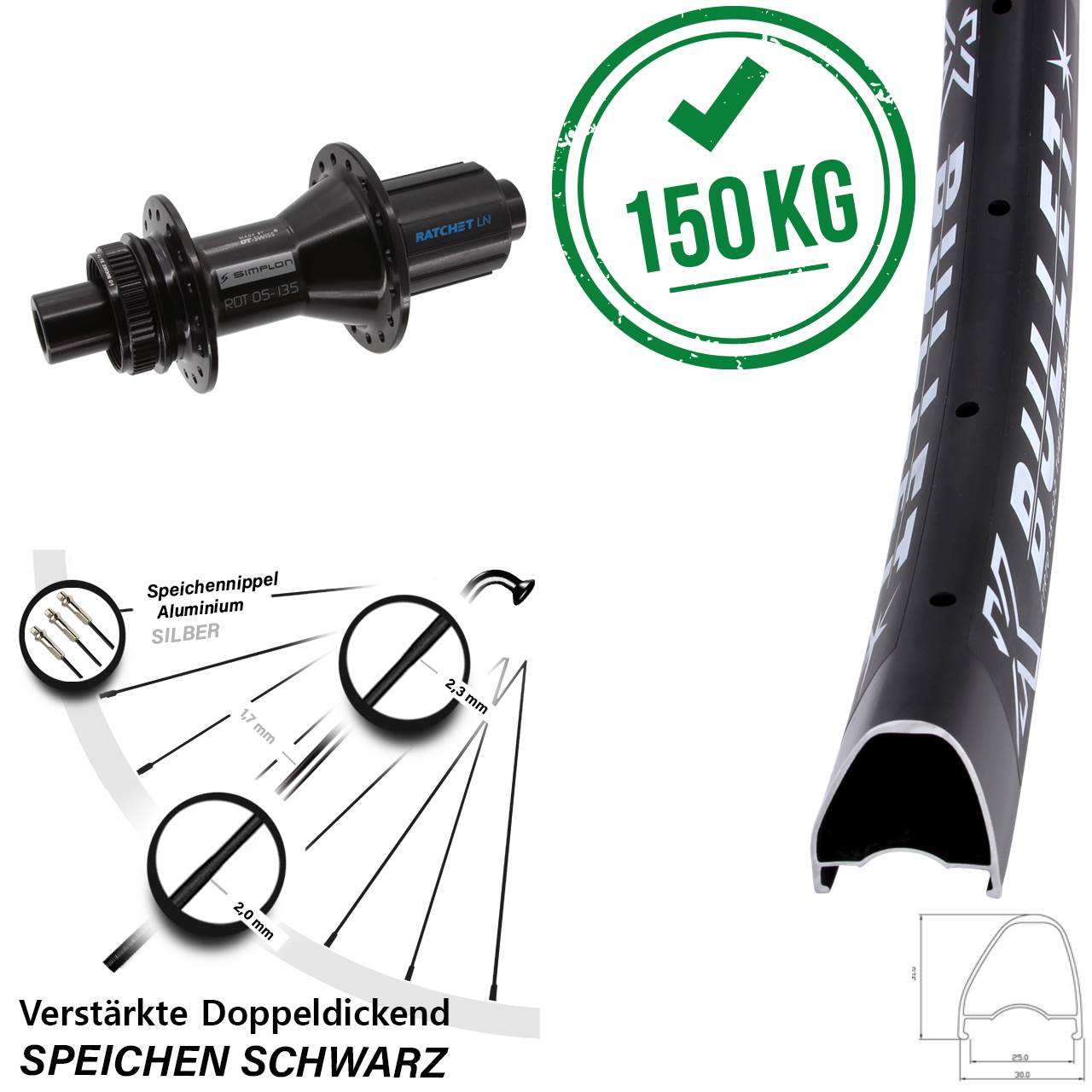 KX Bullet OS DT Swiss 370 Hybrid 28-29 Zoll Disc Hinterrad 12x142 8-11 fach