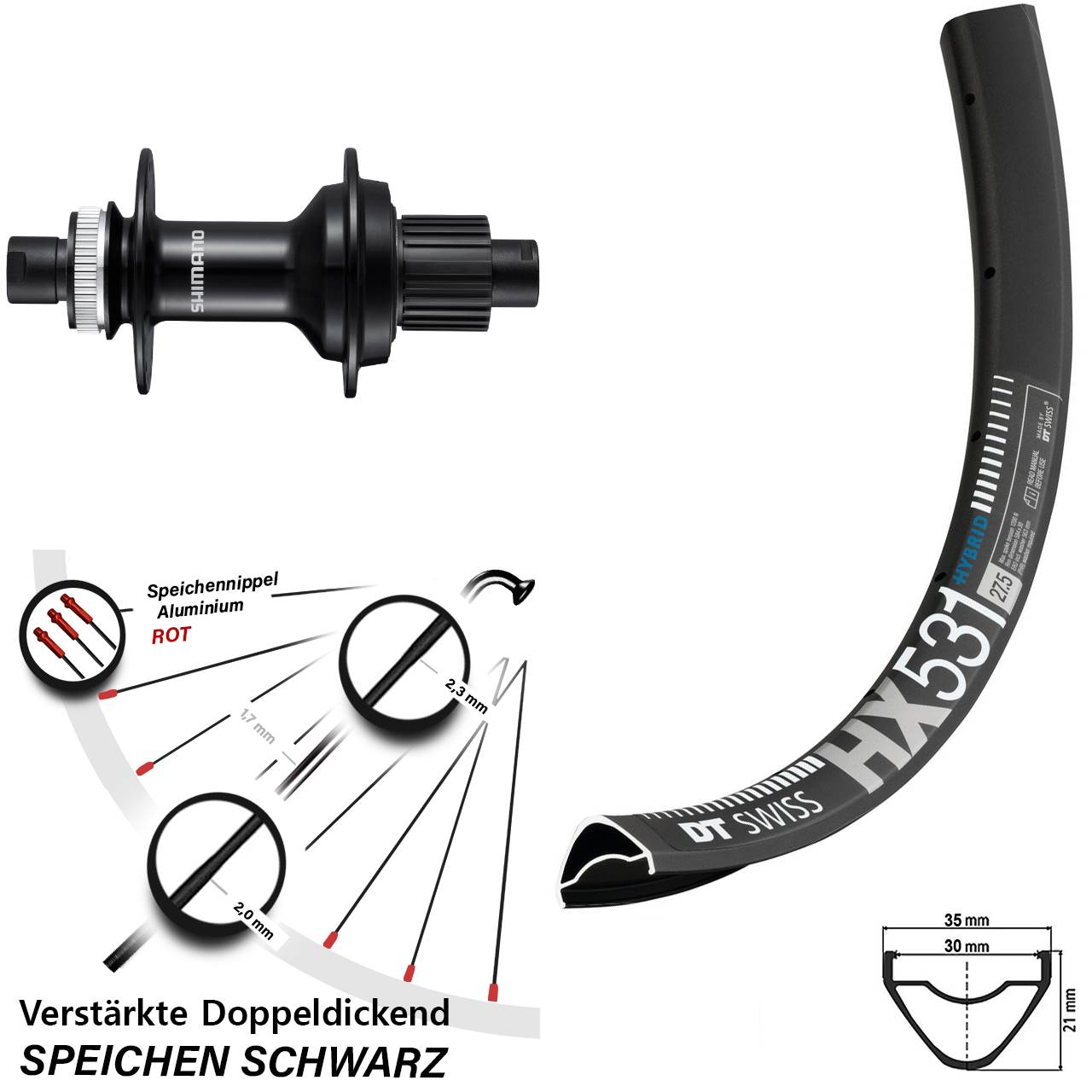 Disc Laufrad 29 Zoll DT Swiss HX531 Shimano FH-MT510-B Micro Spline 12x148