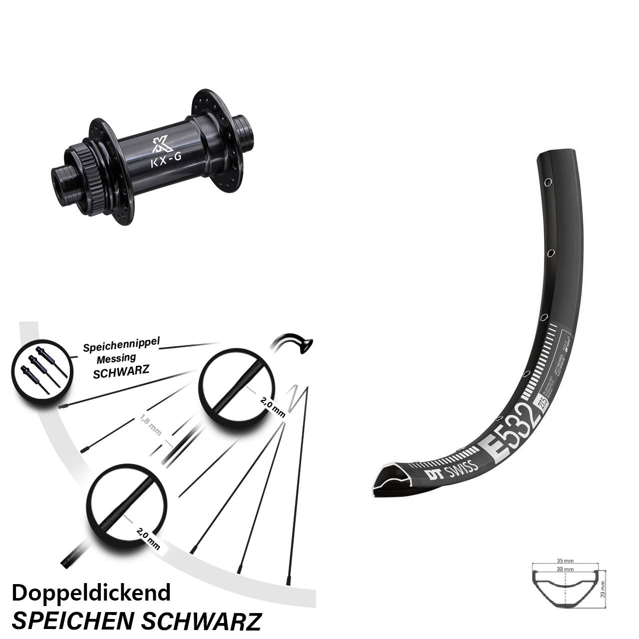 Vorderrad 27,5 Zoll DT Swiss E 532 KX-G 15x100 Centerlock schwarz