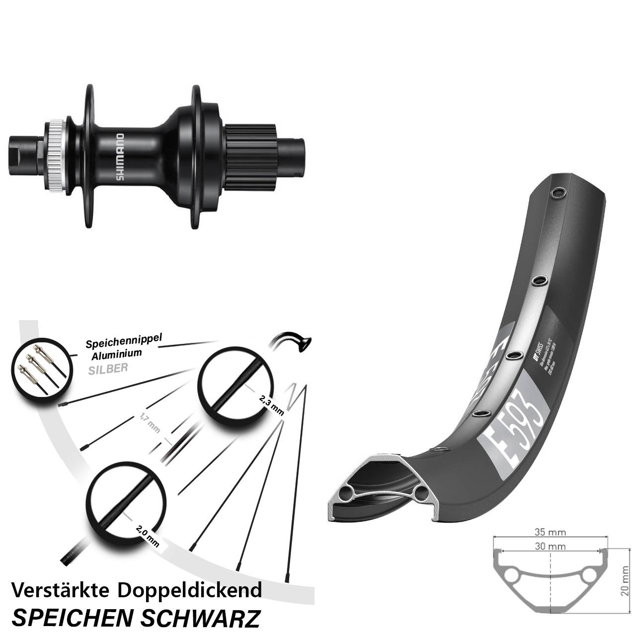 DT Swiss E593 Shimano FH-MT510 29 Zoll Hinterrad Centerlock 12x142 Micro Spline