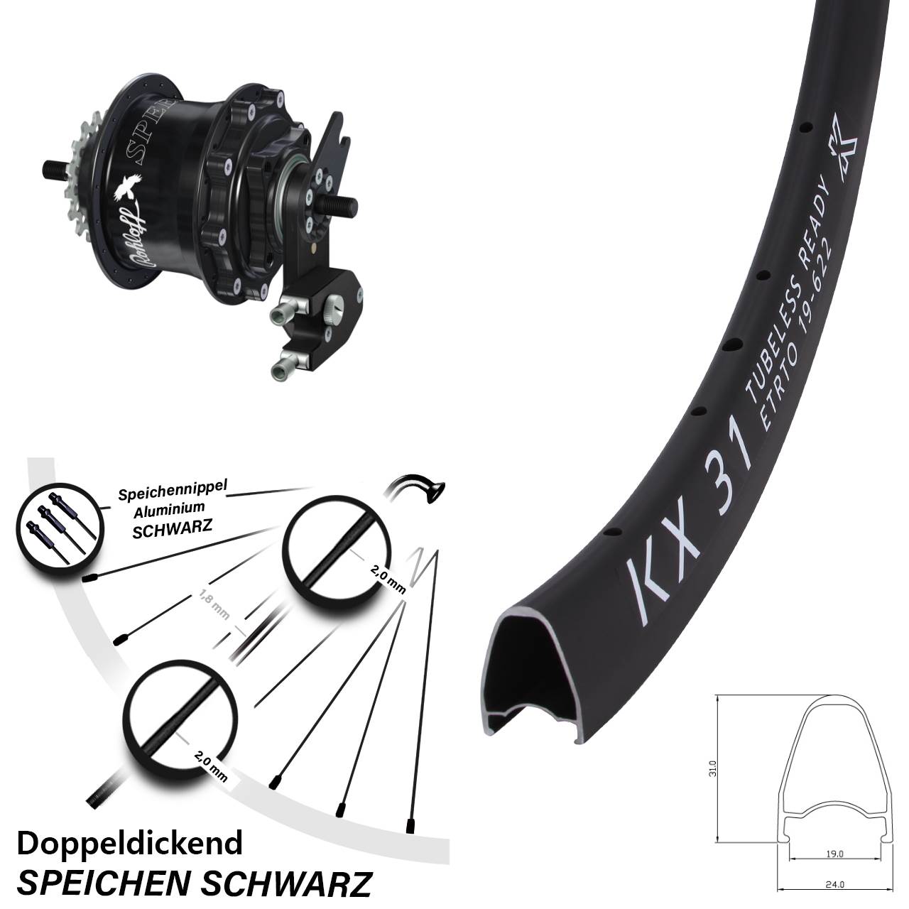 Hinterrad 28 Zoll KX 31 Disc Rohloff Speedhub 500/14 TS DB OEM2 schwarz