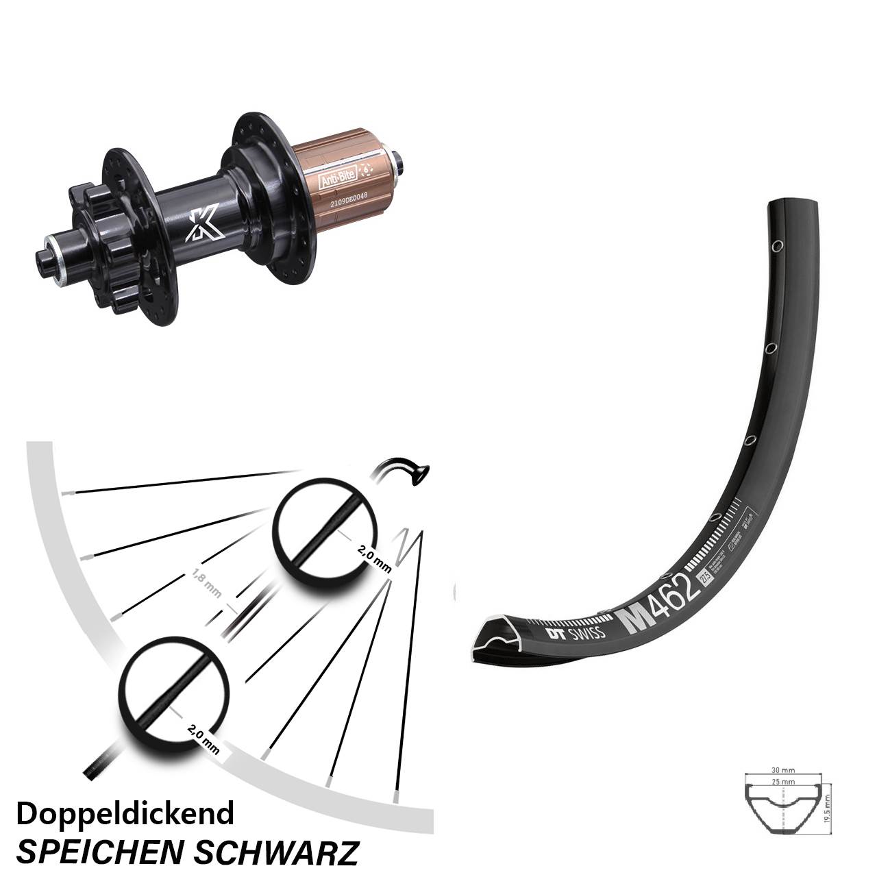 Disc Hinterrad QR 27,5 Zoll DT Swiss M462 KX-M 8-12 fach HG