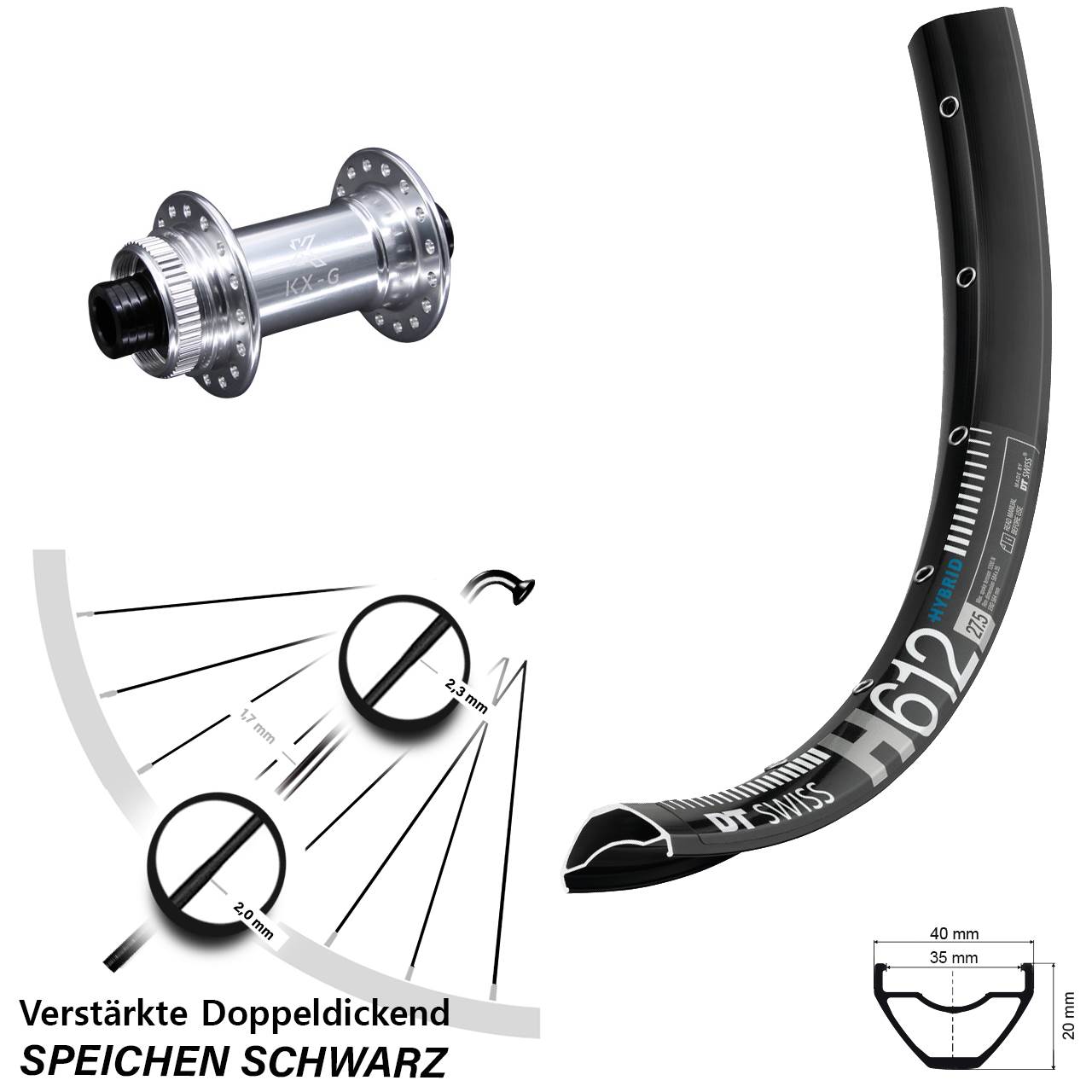 Vorderrad Centerlock 15x100 27,5 Zoll DT Swiss H 612 KX-G