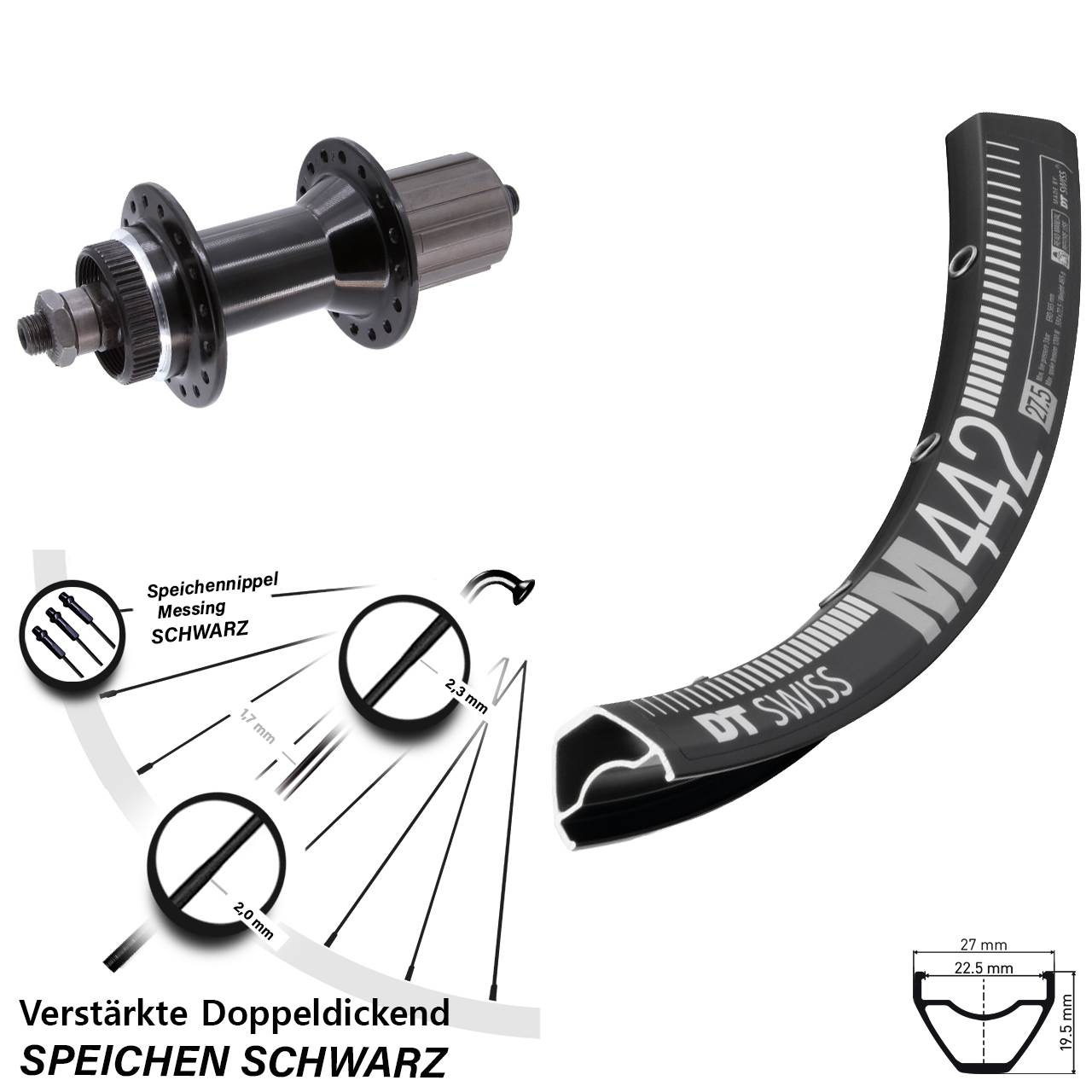 DT Swiss M442 Joytech 5x135 mm schwarz Centerlock 28 Zoll Disc Laufrad QR 8-11 fach HG