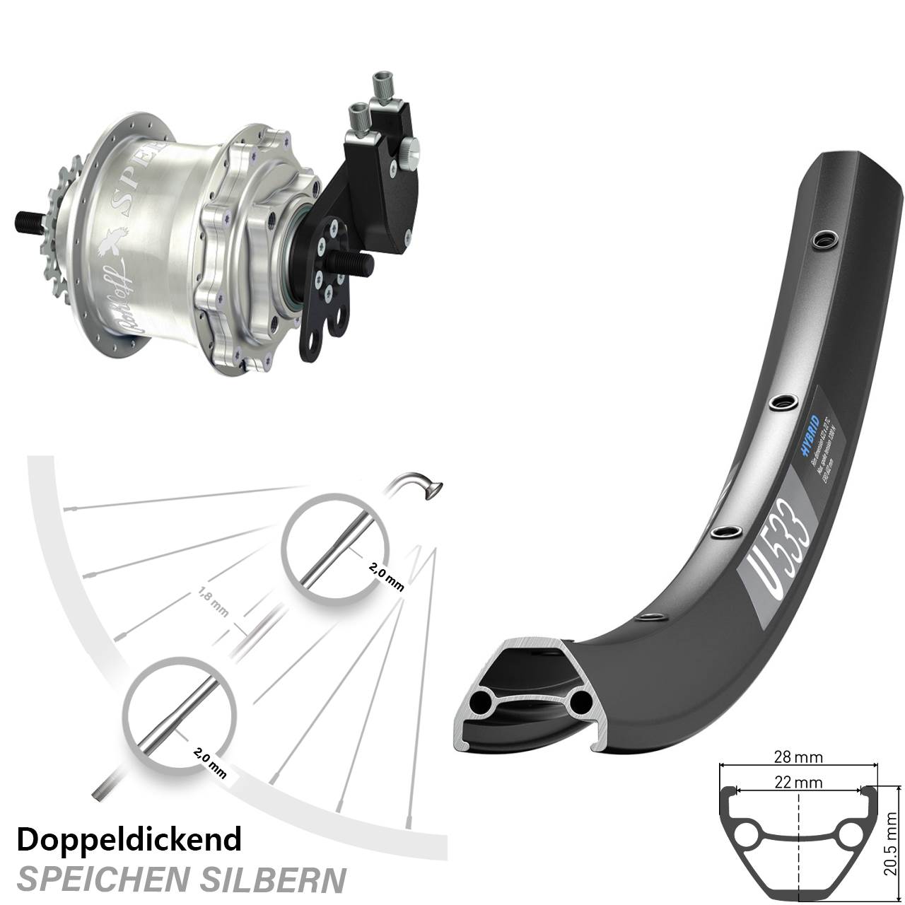 27,5 Zoll DT Swiss U 533 Rohloff Speedhub 500/14 TS DB Tandem