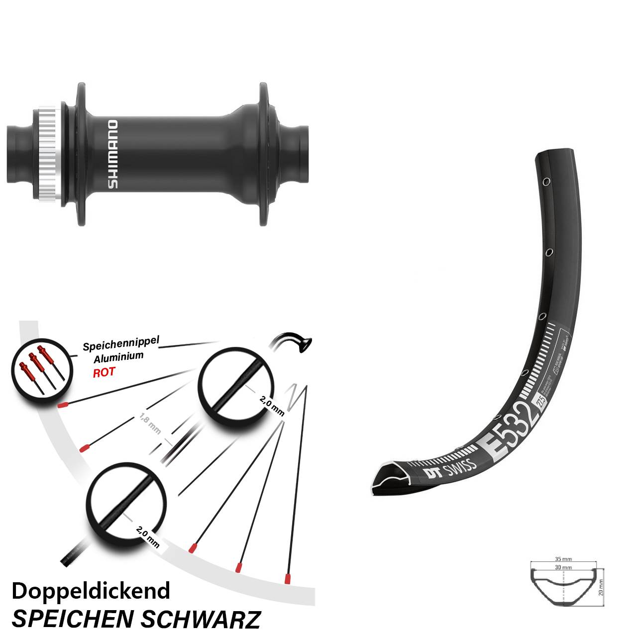 Boost Centerlock Vorderrad 15x110 29 Zoll DT Swiss E532 Shimano HB-MT410-B