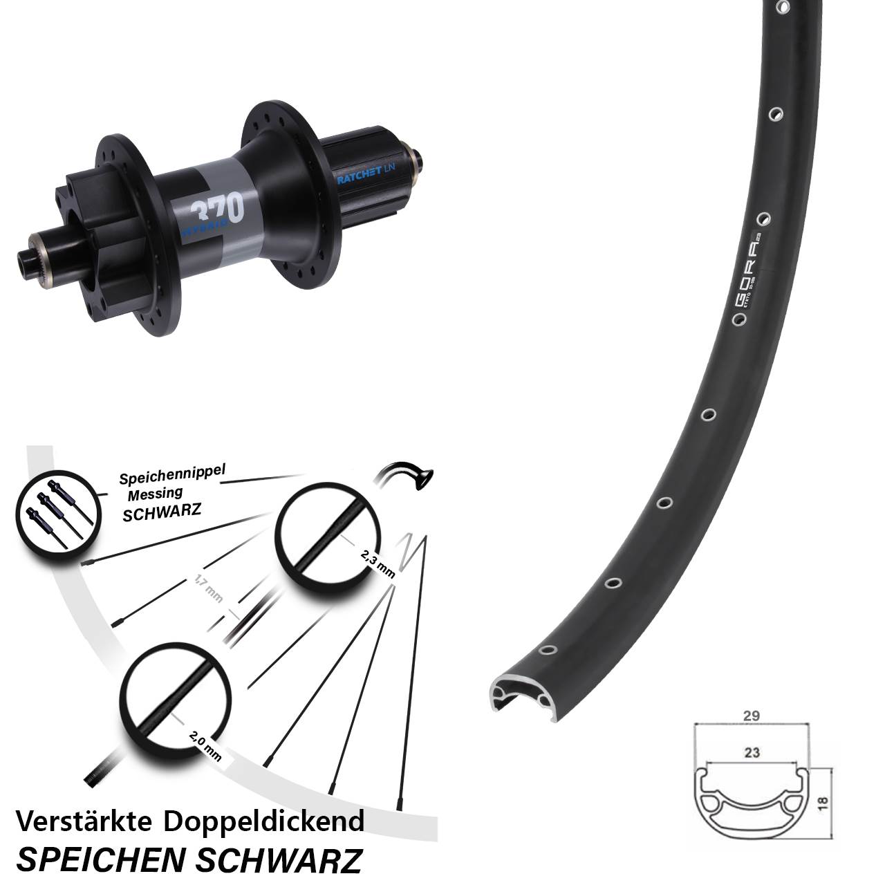 6-Loch Hinterrad 29 Zoll Gora 23 DT Swiss 370 Hybrid 8-11 fach HG QR Boost