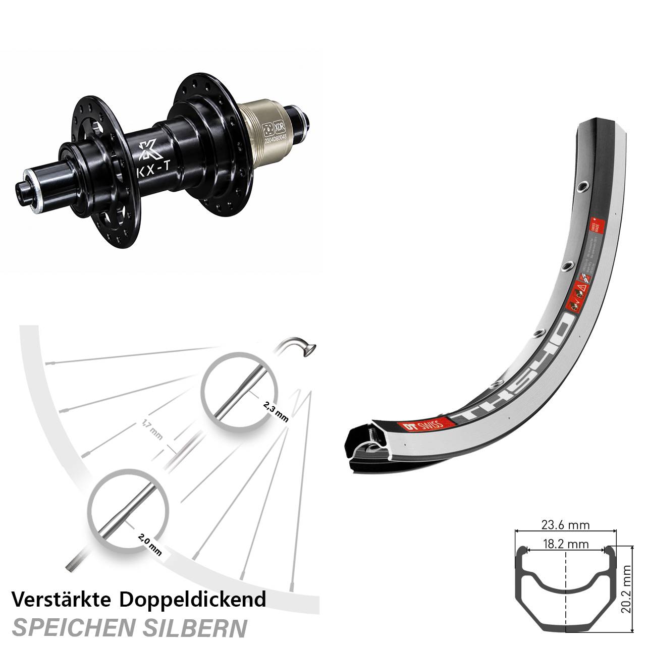 Hinterrad 28 Zoll DT Swiss TK 540 verstärkt KX-T 5x135 mm Sram XD Felgenbremse