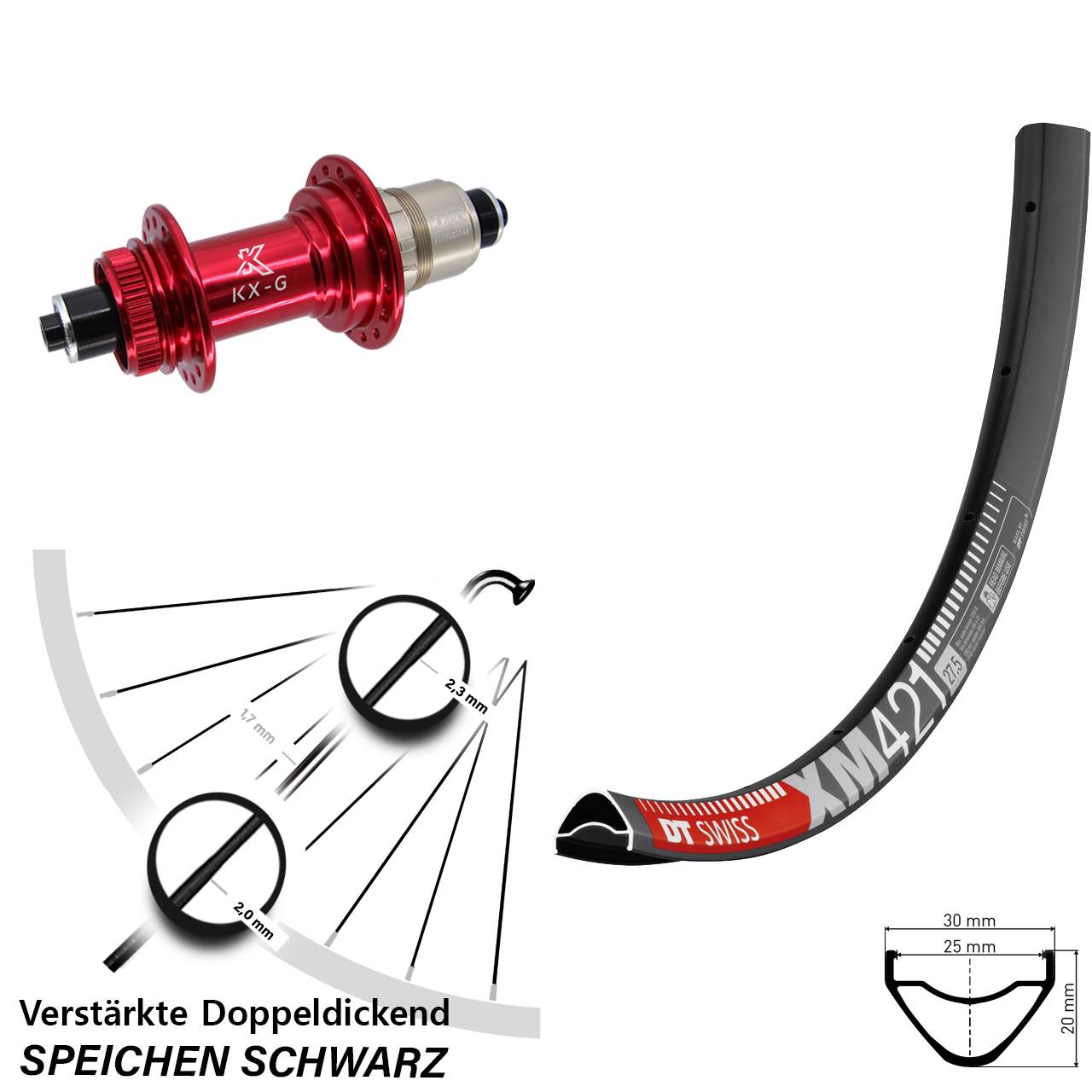 Disc Hinterrad für Schnellspanner 29 Zoll DT Swiss XM421 KX-G rot SRAM XDR