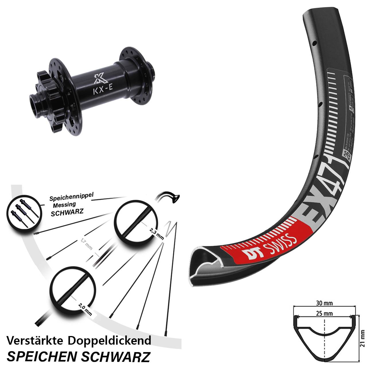 Boost Disc Vorderrad 15x110 27,5 Zoll DT Swiss EX471 KX-E