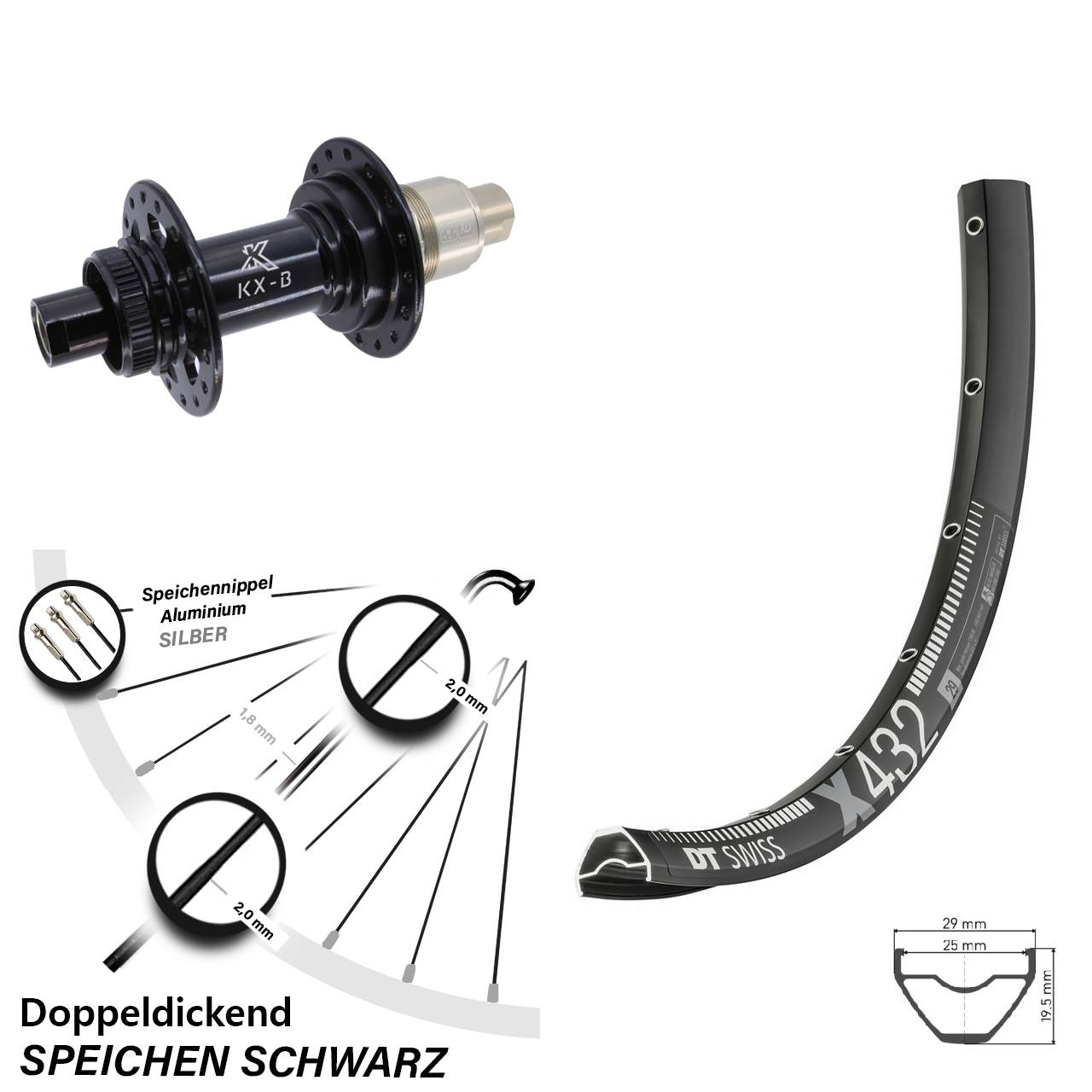 DT Swiss X432 KX-B Centerl. 29 Zoll Hinterrad 12x148 Boost SRAM XD