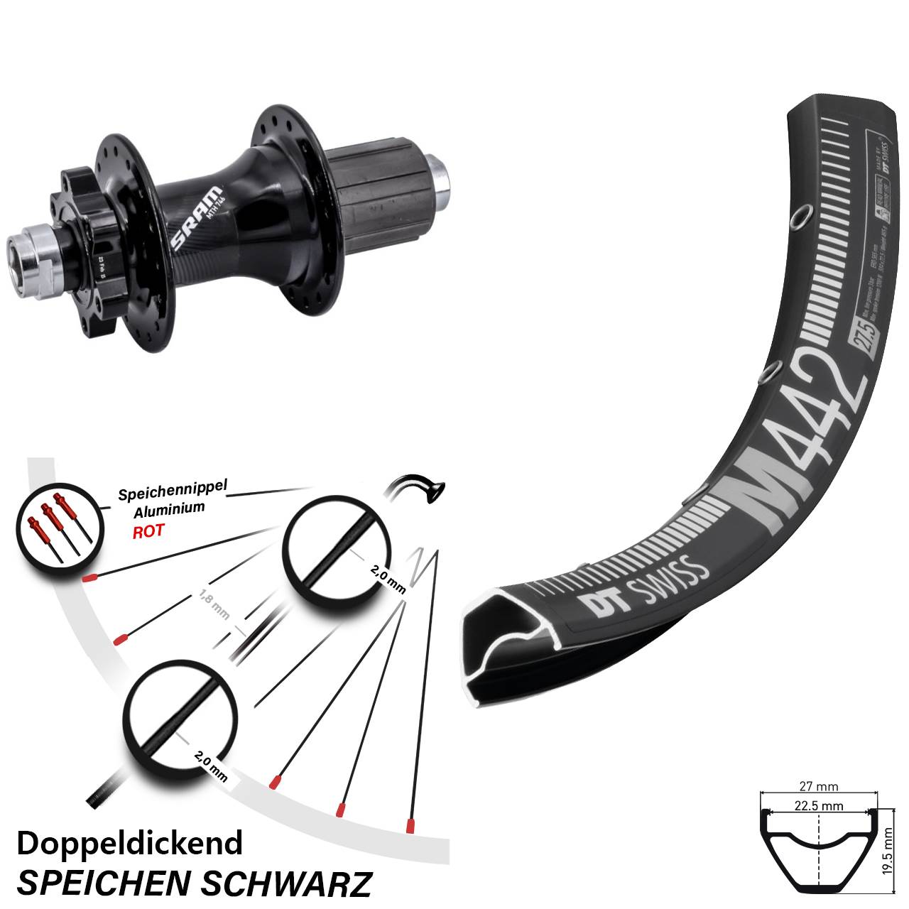 DT Swiss M442 Sram 746 29 Zoll Disc Laufrad 12x148 8-11 fach HG