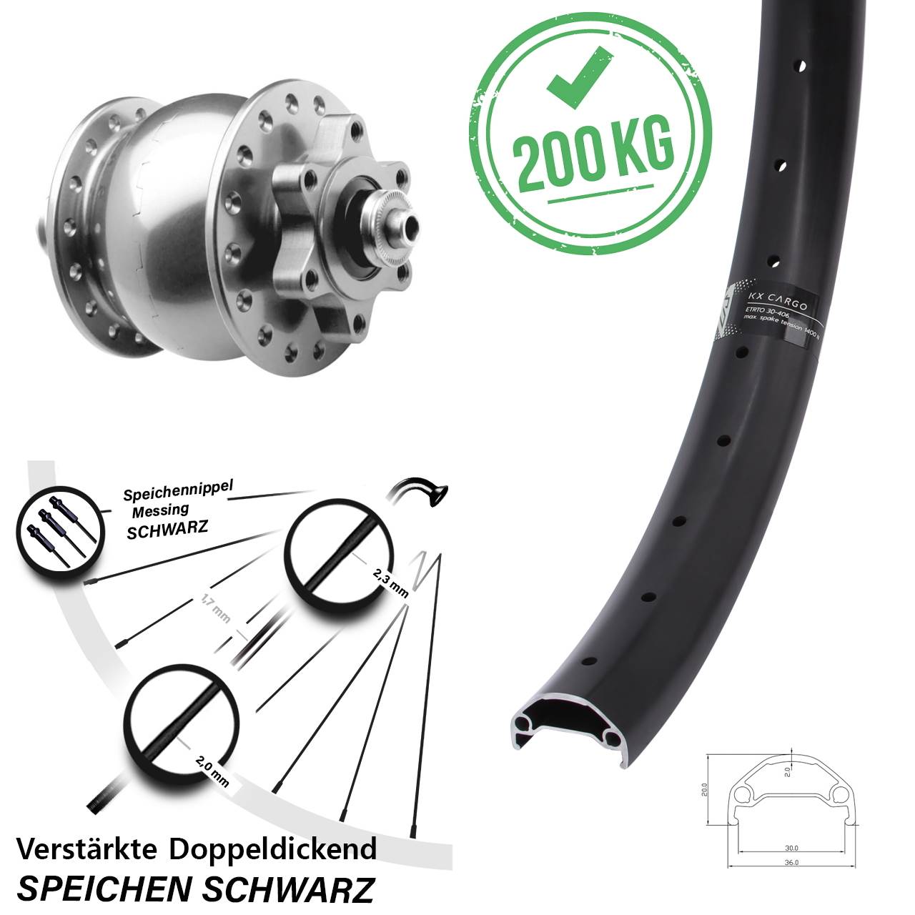 650B KX Cargo SON 28 silbern 6-Loch Dynamo-Vorderrad QR