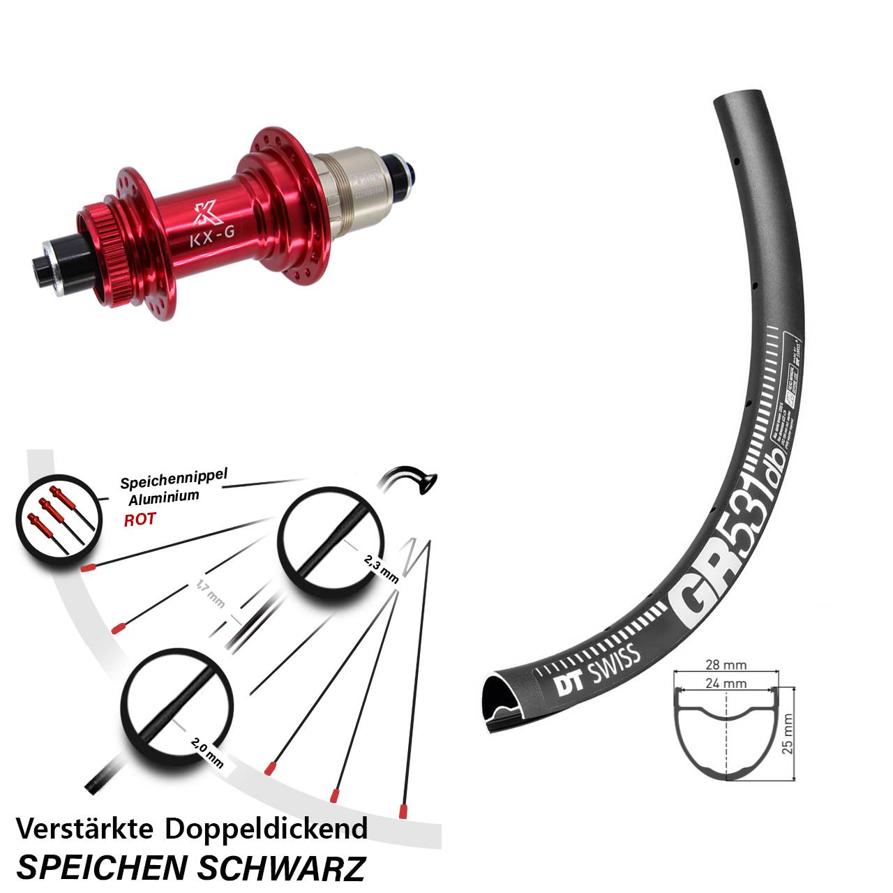 Disc Laufrad 28 Zoll DT Swiss GR 531 KX-G rot XDR 11-12 fach für Schnellspanner