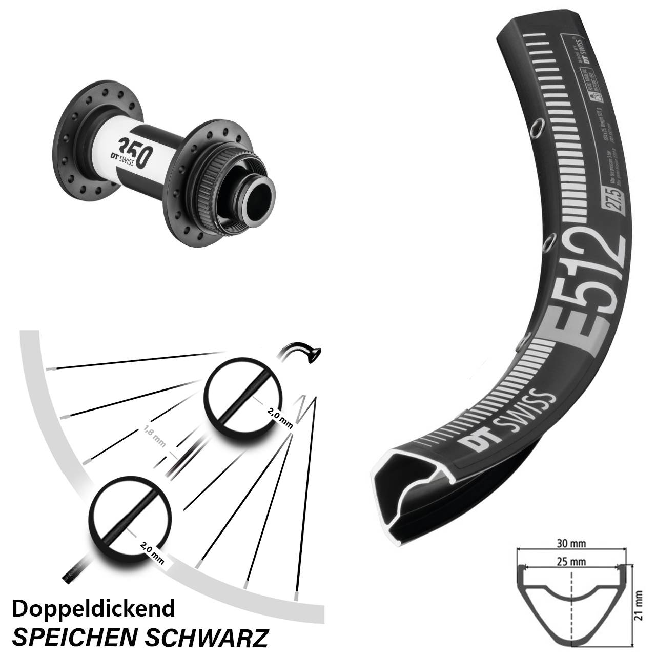 MTB Enduro Vorderrad E 512 DT Swiss 350 Centerlock 15x100 mm Steckachse 29 Zoll