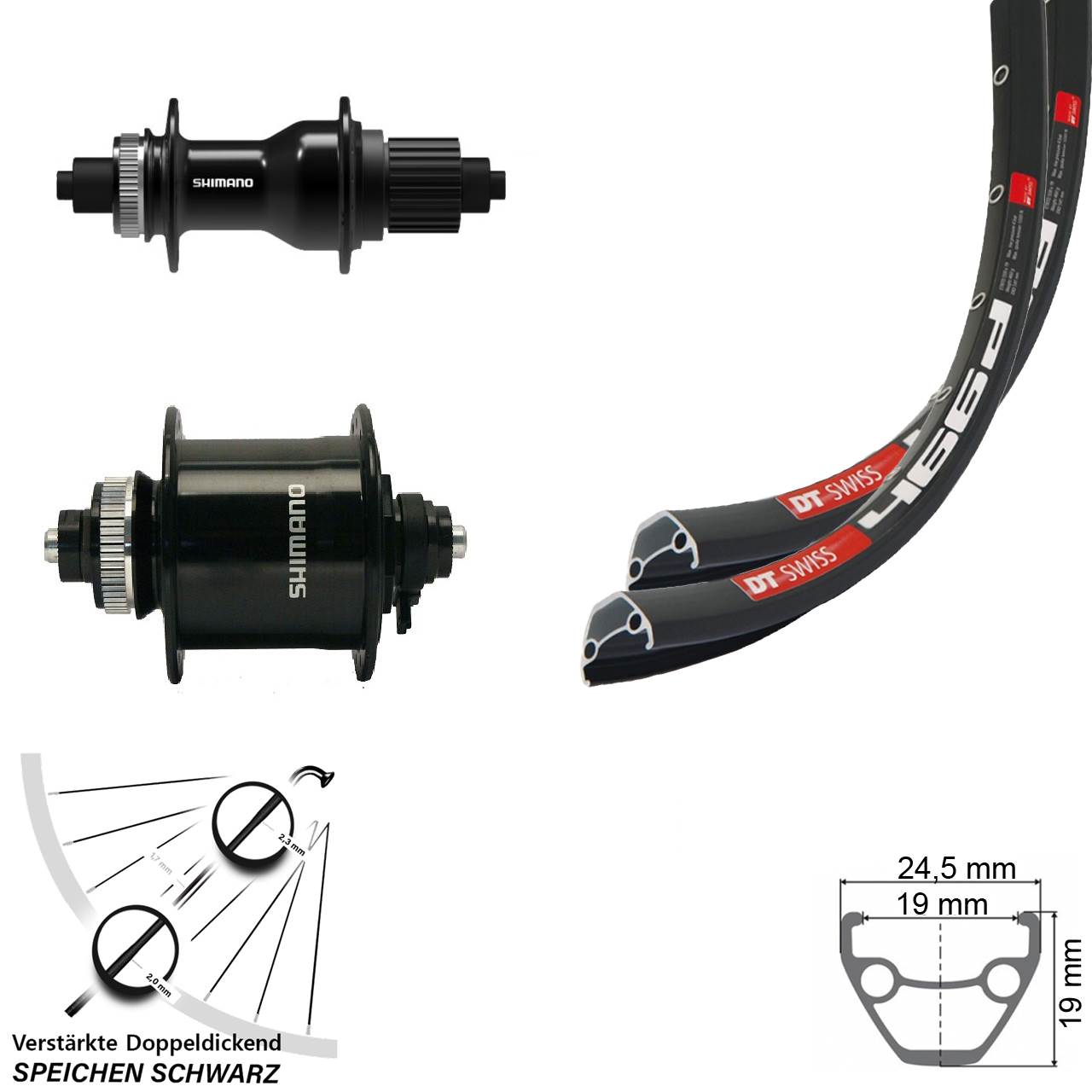 28 Zoll DT Swiss 466 Shimano DH-UR700 QC500 Disc Laufradsatz Micro Spline QR schwarz