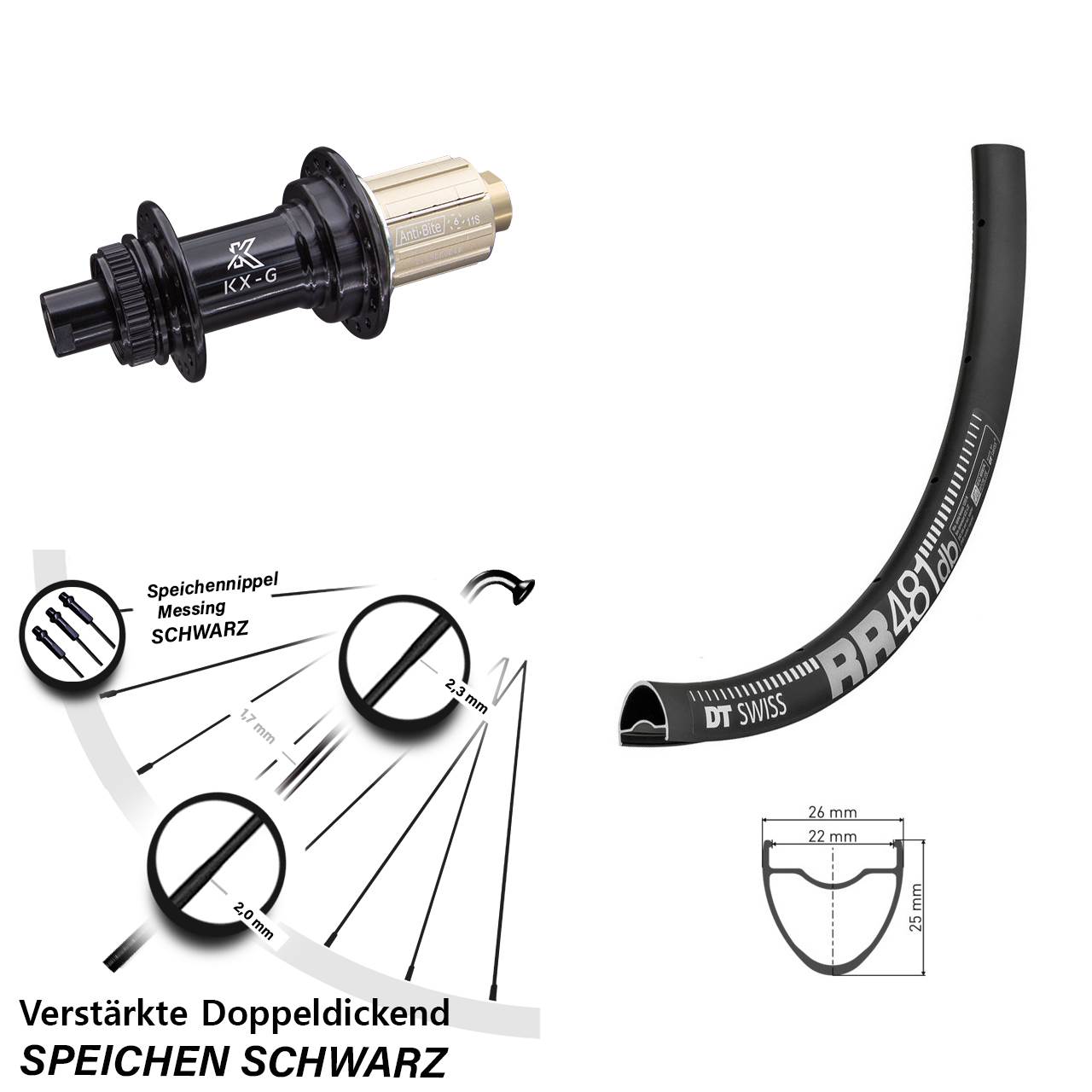 28 Zoll Hinterrad DT Swiss RR481 KX-G 8-12 fach
