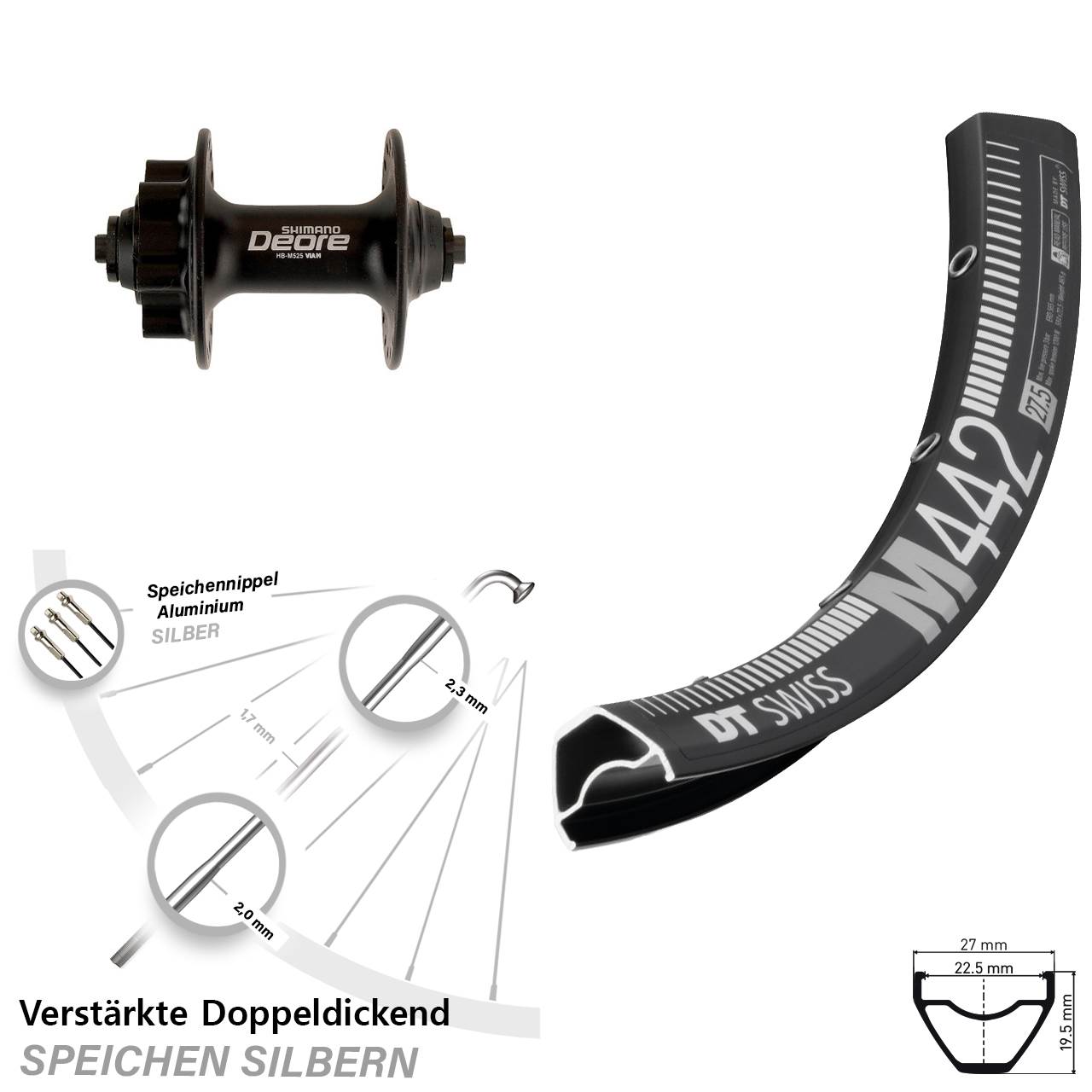 DT Swiss M 442 Shimano Deore 28 Zoll Disc Laufrad für Schnellspanner