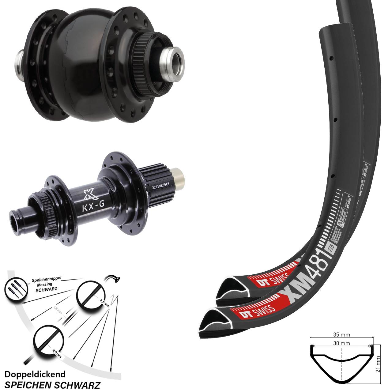 Disc Laufradsatz 27,5 Zoll DT Swiss XM 481 KX-G SON 28 Shimano Micro Spline 12x100/142