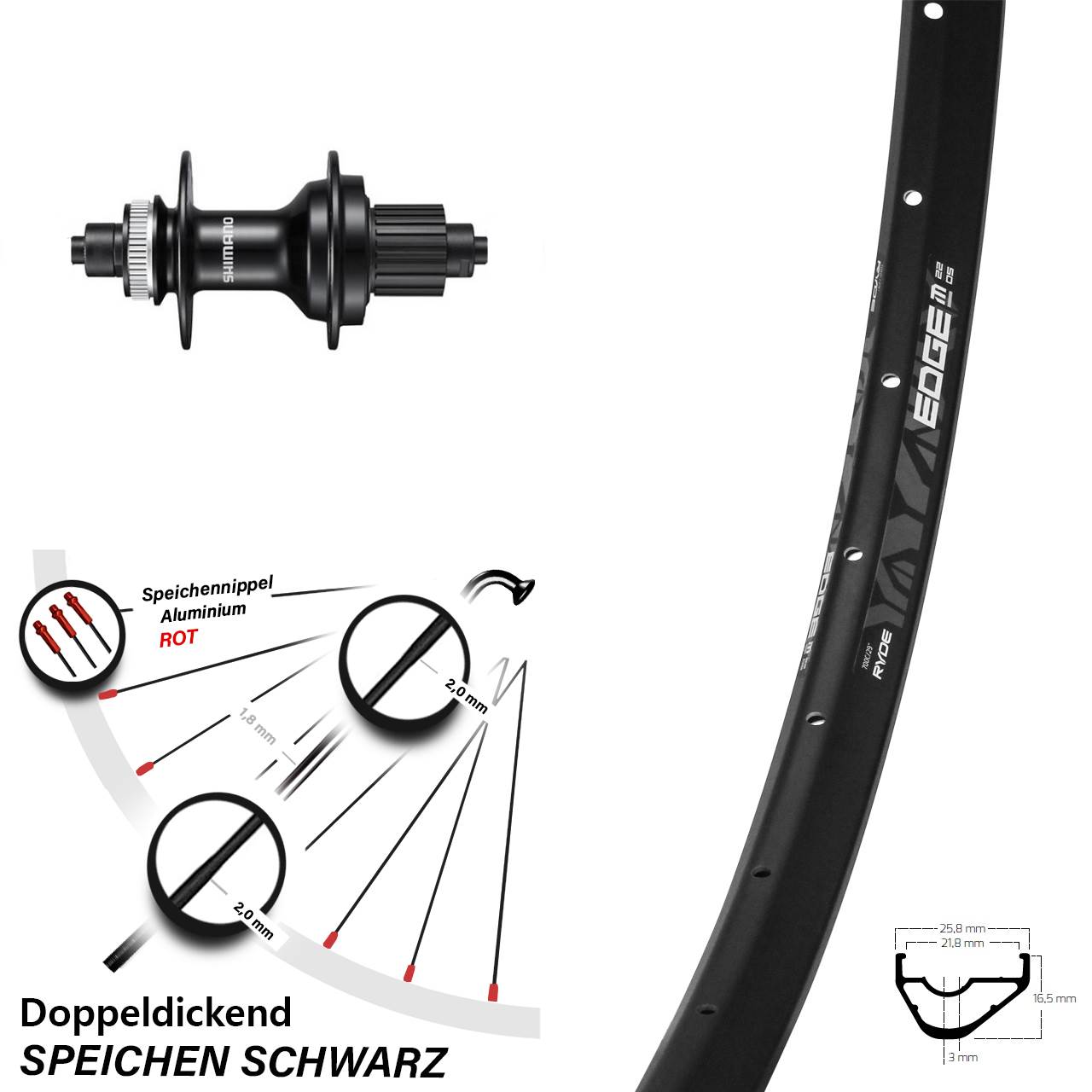 Hinterrad Centerlock QR 28 Zoll Ryde Edge M22 OS Shimano MT500 Micro Spline