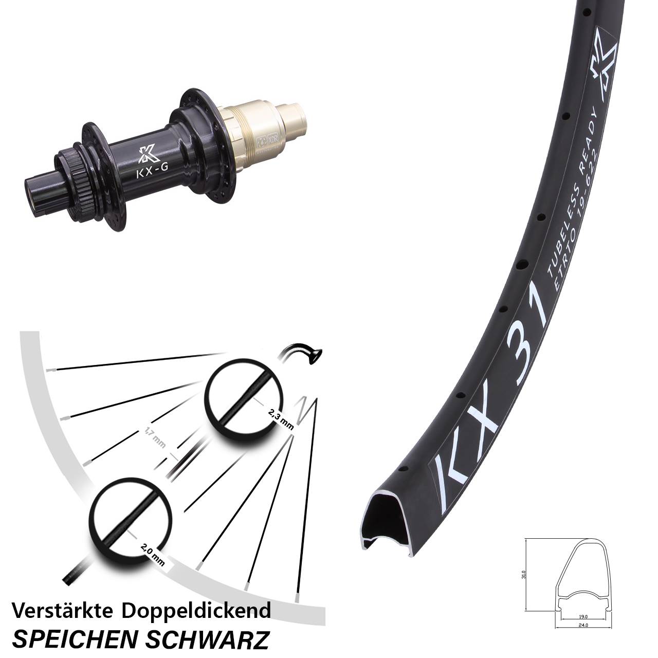 28 Zoll KX 31 Steckachse Disc Laufrad 12x142 SRAM XDR