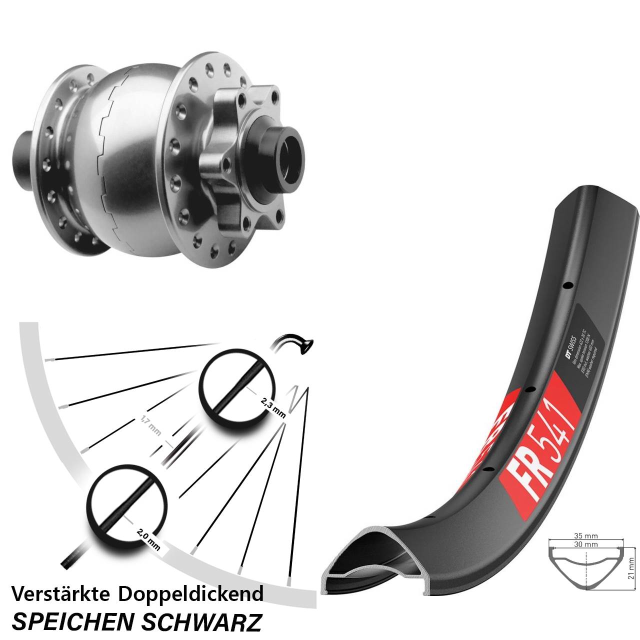 Disc Vorderrad mit Nabendynamo 29 Zoll DT Swiss FR541 SON 28 15x100