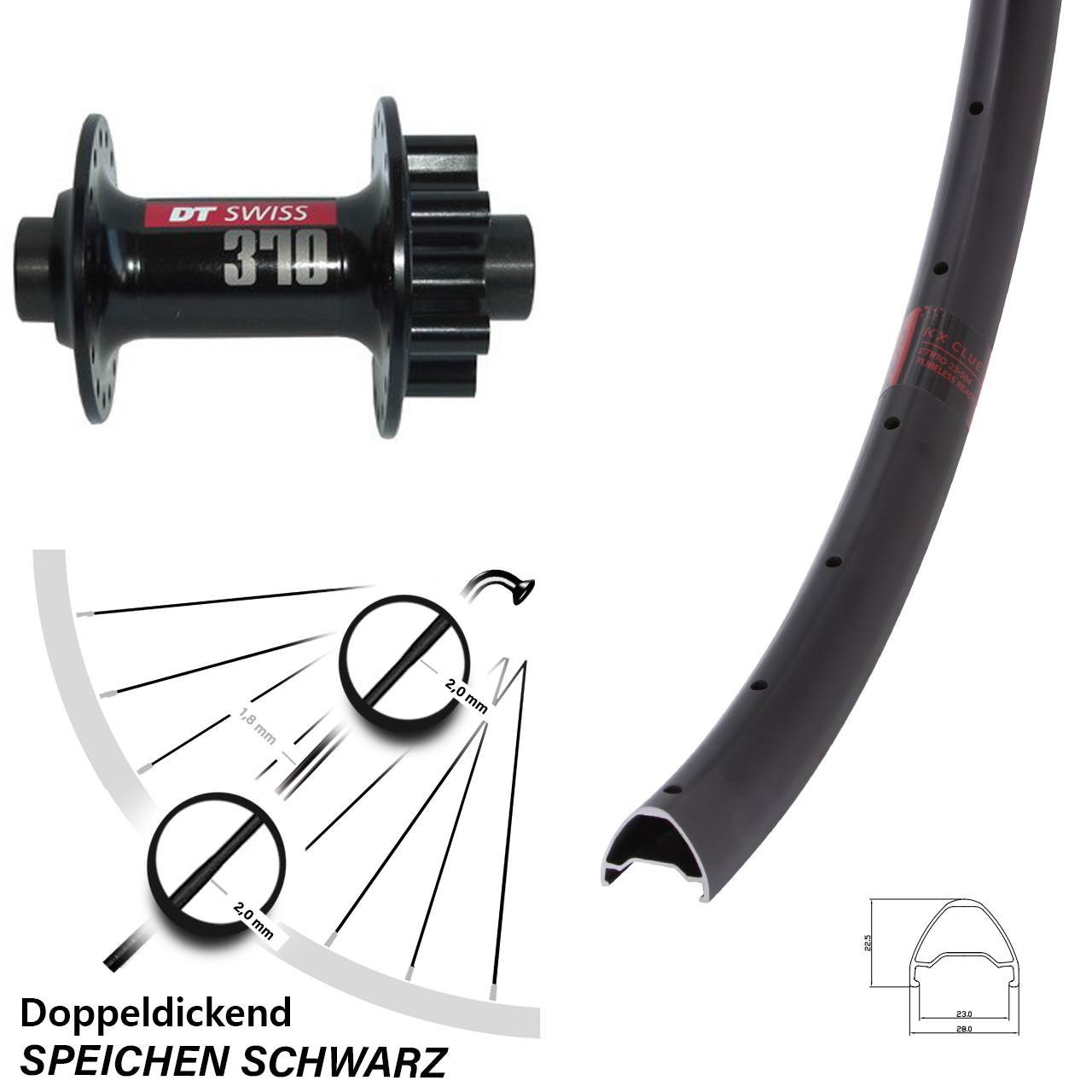 650B KX Clue DT Swiss 370 Vorderrad 6-Loch 15x100
