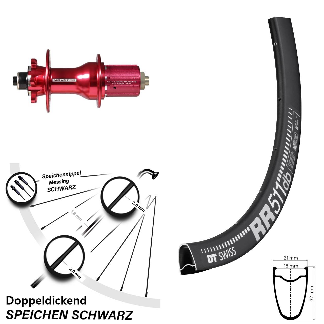 Disc Hinterrad QR 28 Zoll DT Swiss RR511 Novatec D792SB 8-12 fach