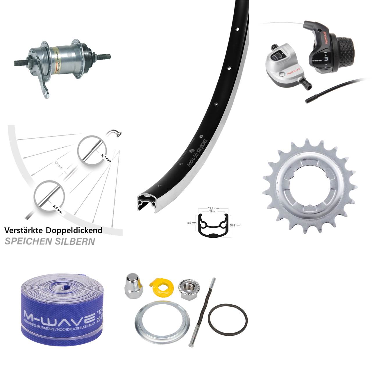 Hinterrad Shimano 3 Gang Rücktritt 28 Zoll Ryde Andra 30