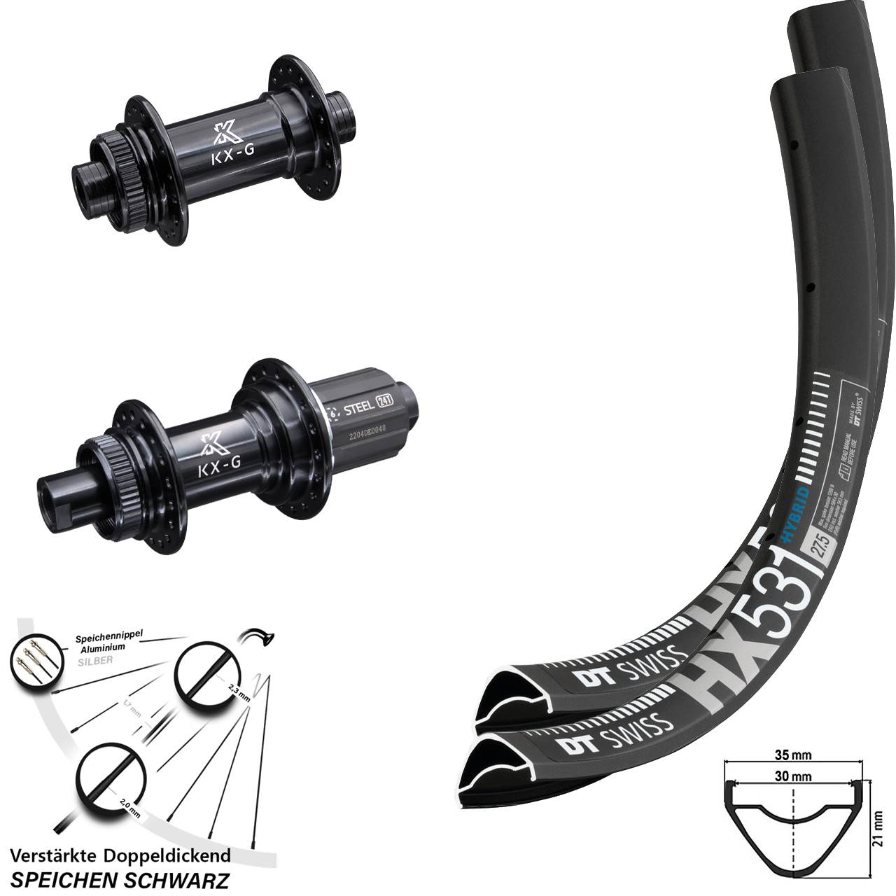 DT Swiss HX531 KX-GS verstärkt 29 Zoll Disc Laufrad-Satz 15x100 12x142 8-12 fach