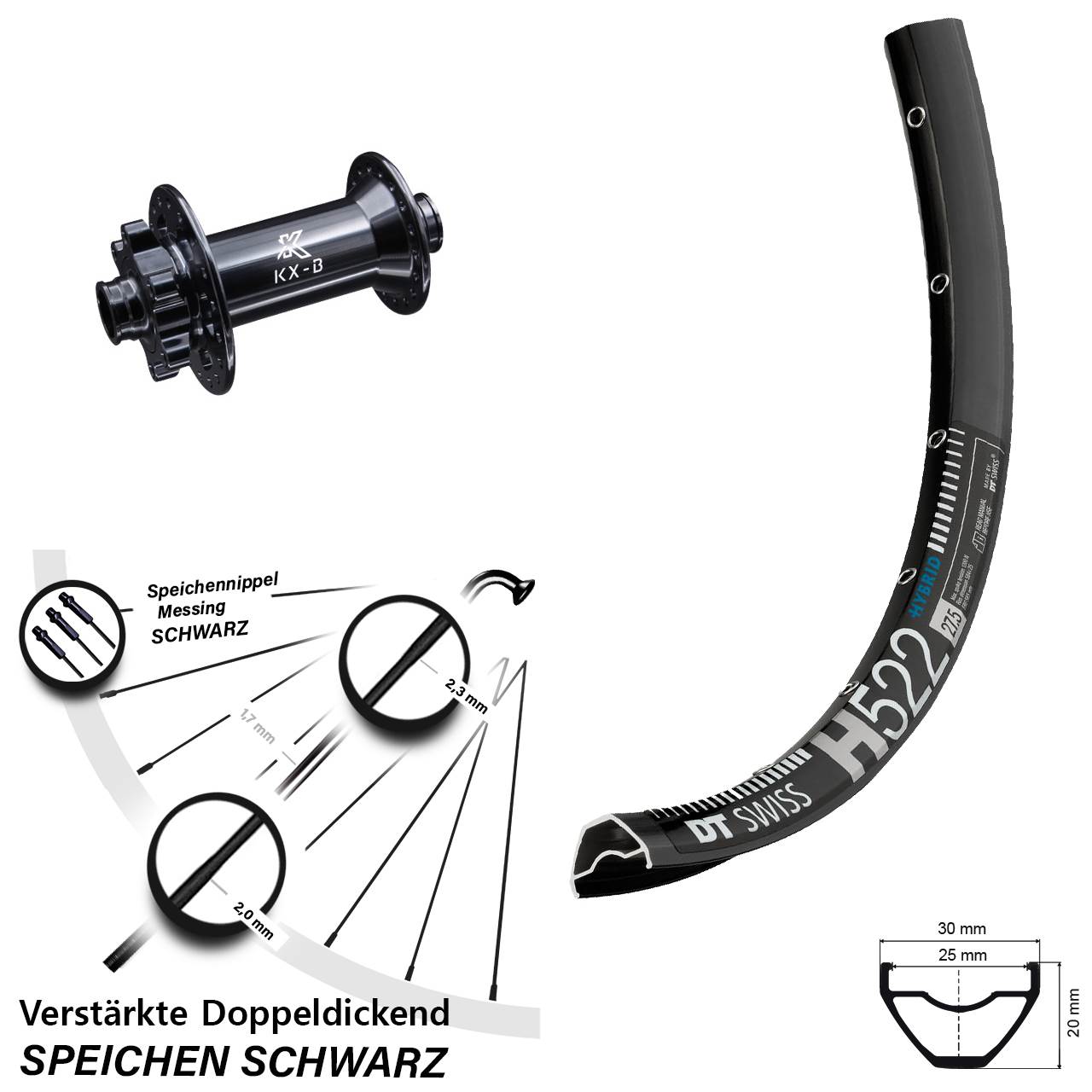 KX-B 15x110 mm 6-Loch DT Swiss H 522 Vorderrad 29 Zoll E-Bike