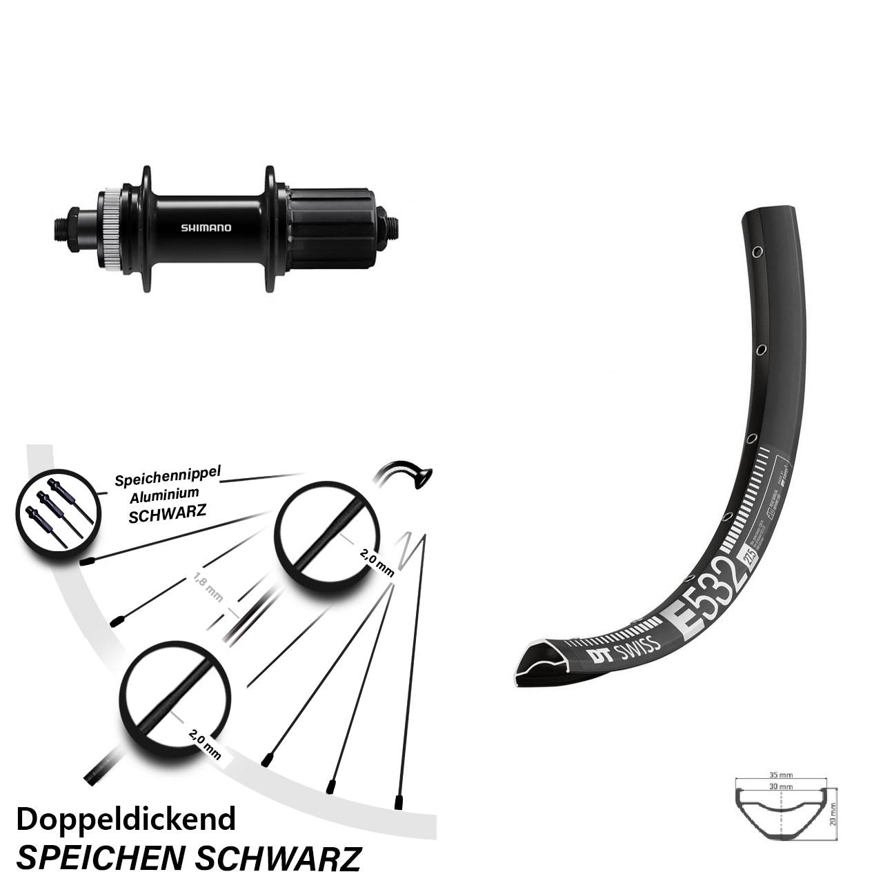 29 Zoll DT Swiss E 532 Hinterrad Shimano QC400