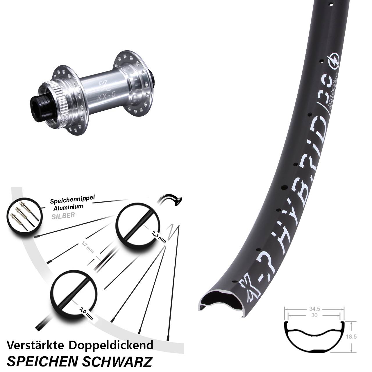 29 Zoll KX-R Hybrid 30 Vorderrad 15x100