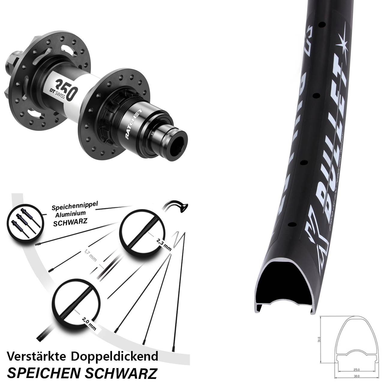 29 Zoll KX Bullet DT Swiss 350 Hinterrad 6-Loch 12x148 XD 11-12 fach