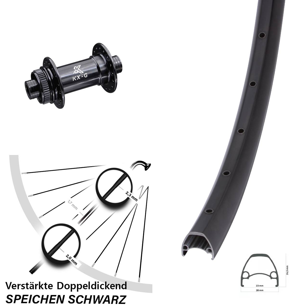 Centerlock Vorderrad 28-29 Zoll Ambrosio Sport KX-G 12x100
