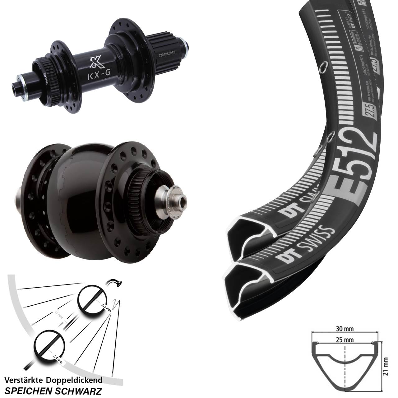 DT Swiss E 512 KX-GS Heavy Duty SON delux 27,5 Zoll Disc Laufrad-Satz QR Micro Spline