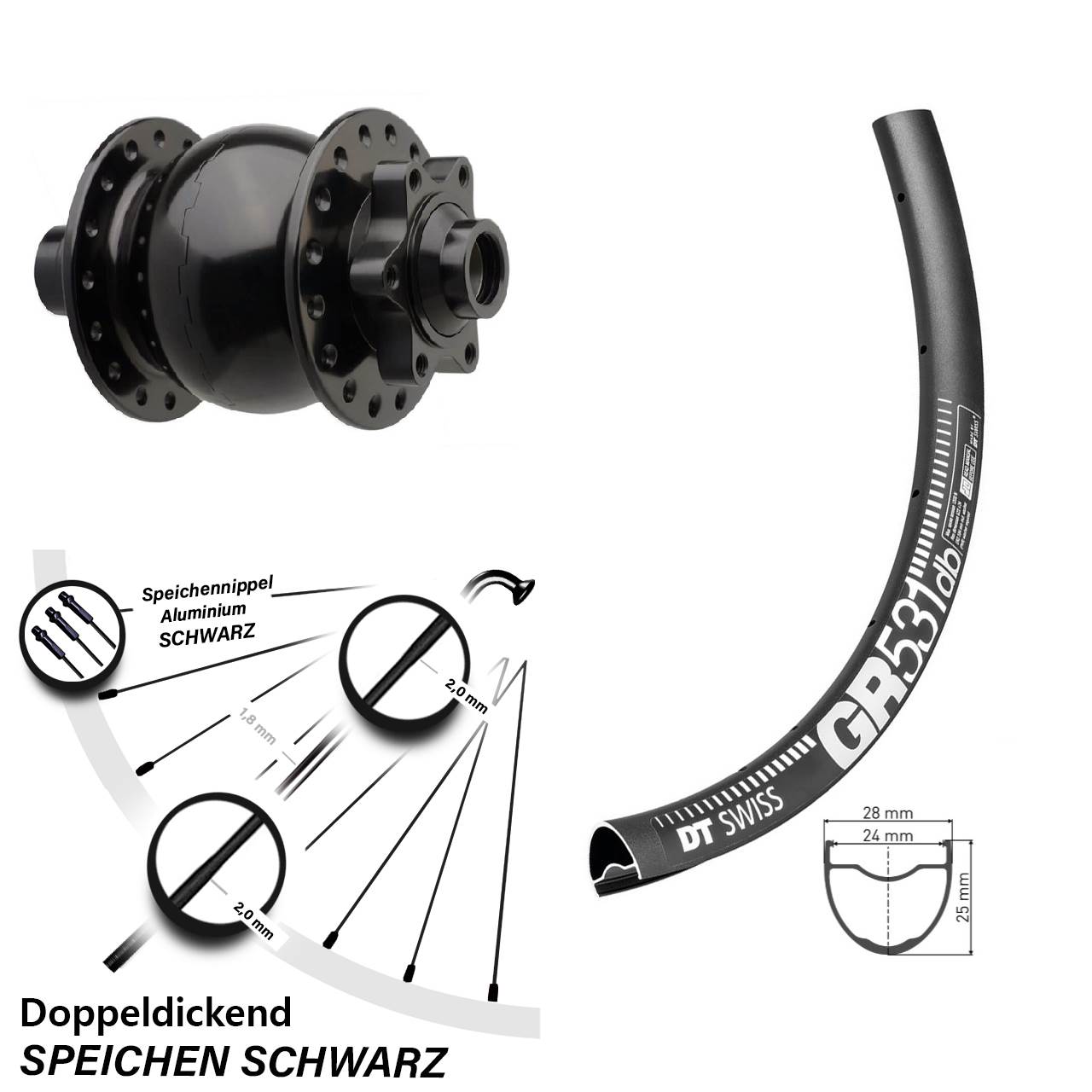 6-Loch Dynamo-Vorderrad 27,5 Zoll DT Swiss GR 531 SON 28 15x110 Boost