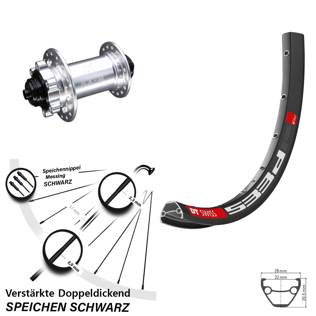 DT Swiss 533d KX-M 27,5 Zoll Disc Laufrad für Schnellspanner