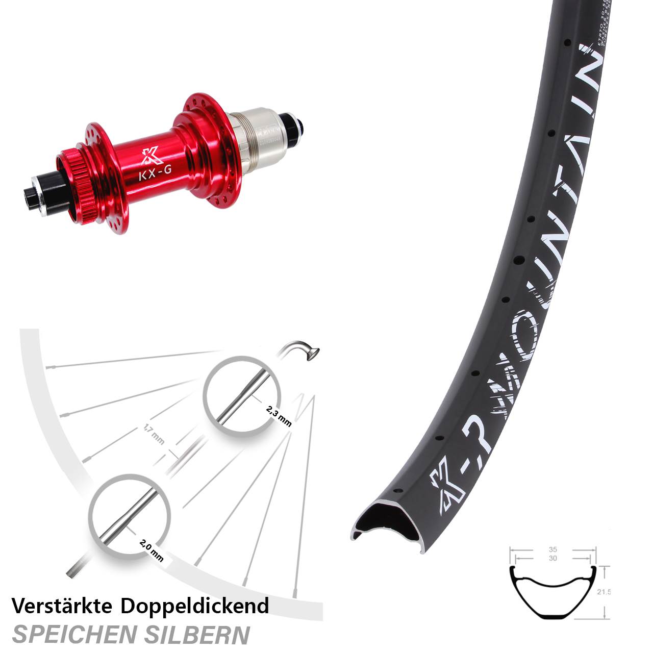 Disc Laufrad 29 Zoll KX-GR Mountain rot XDR 11-12 fach für Schnellspanner