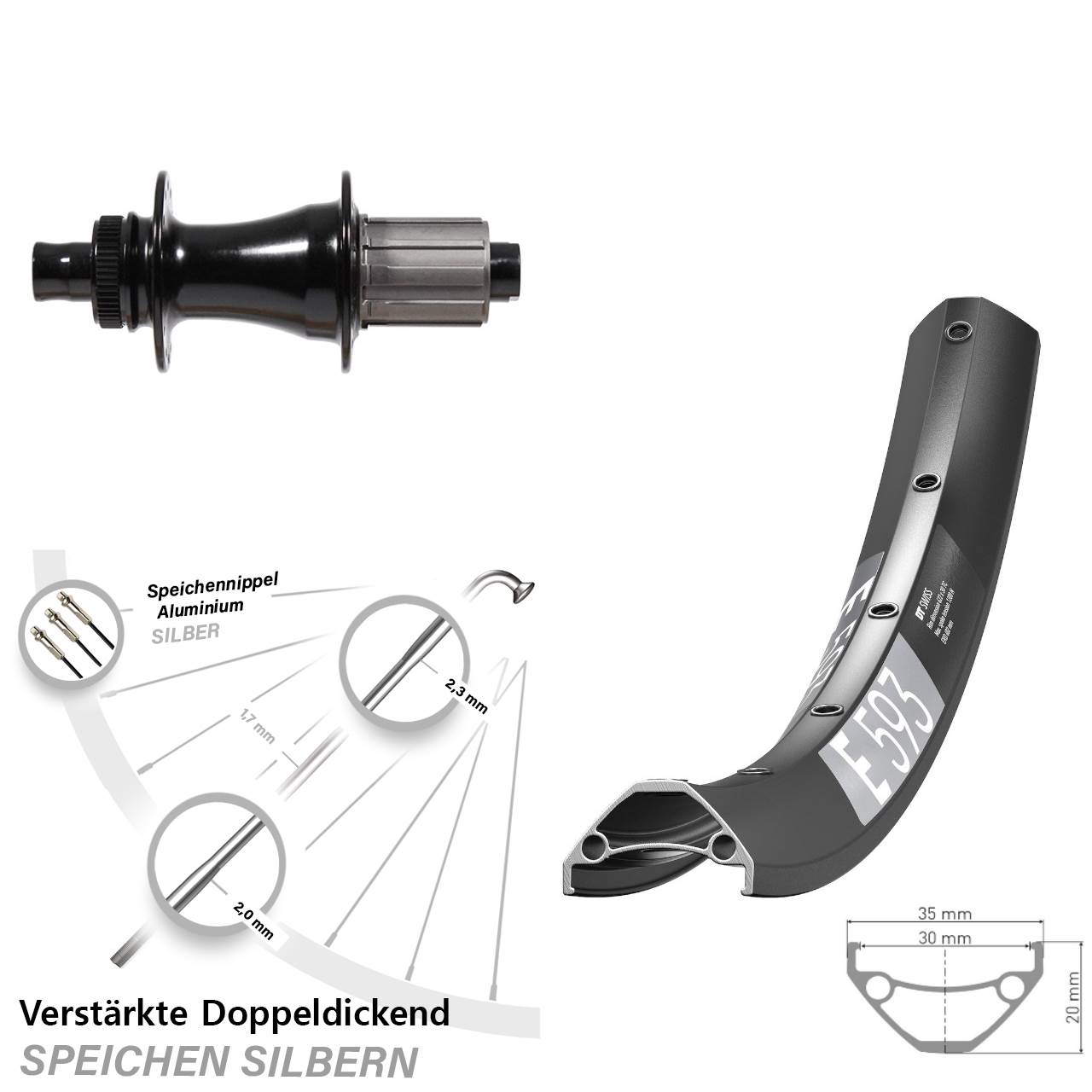 Boost Centerlock Hinterrad 12x148 29 Zoll DT Swiss E 593 Formula 8-11 fach HG