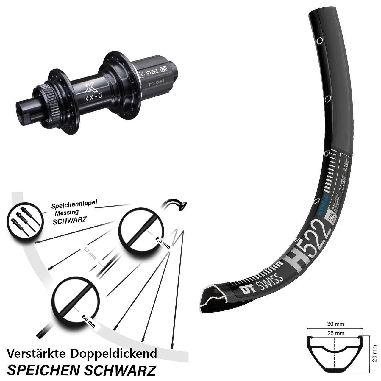 28-29 Zoll DT Swiss H 522 KX-GS verstärkt Disc Hinterrad 12x142 8-12 fach HG