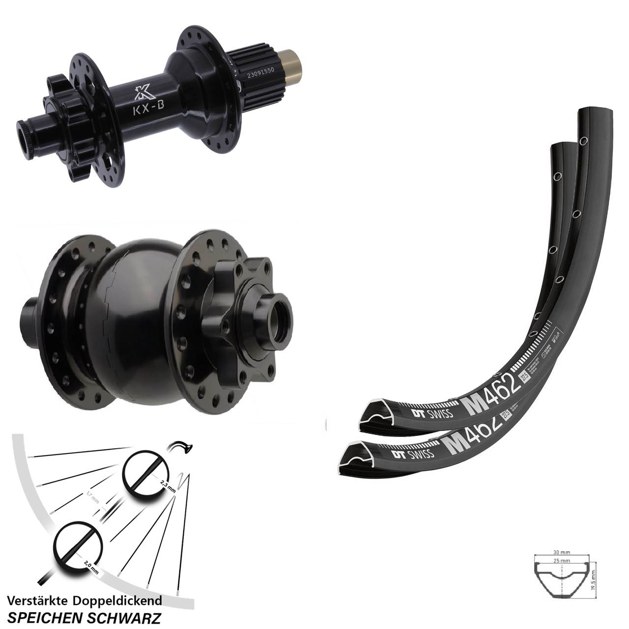 DT Swiss M462 KX-B SON 28 27,5 Zoll Laufradsatz 6-Loch 15x110 12x148 Shimano Micro Spline