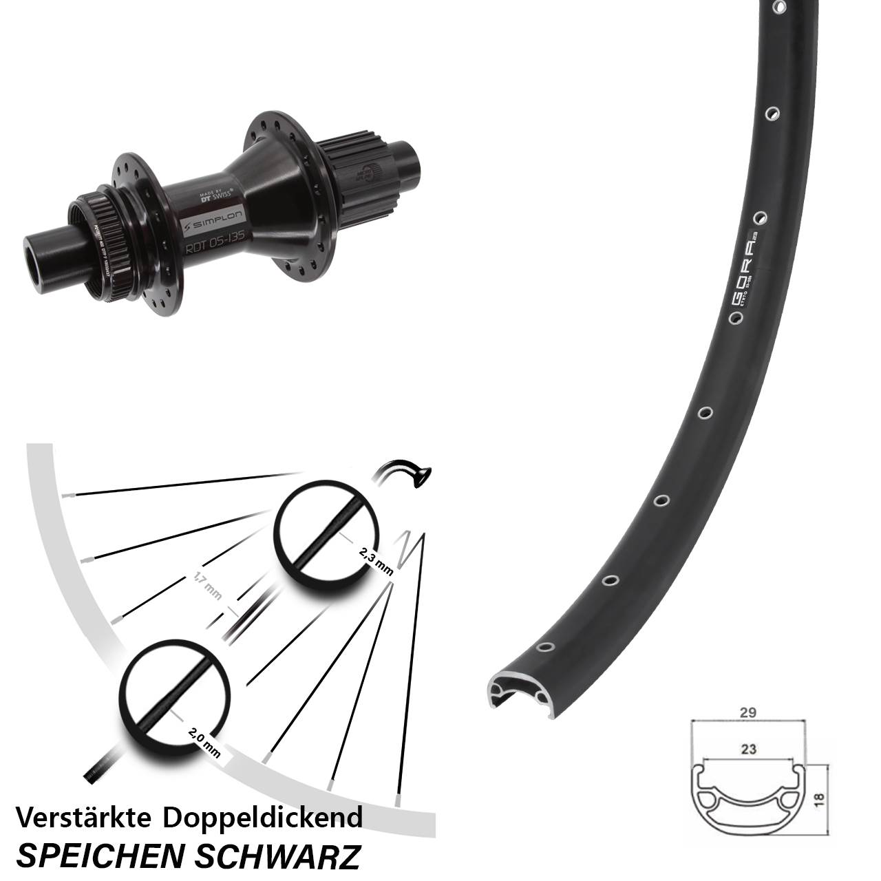 Gora 23 DT Swiss 370 Hybrid 28 Zoll Disc Laufrad 12x142 Shimano Micro Spline