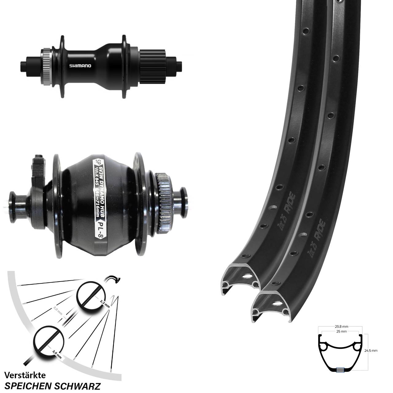 Ryde ZAC 25 Shimano FH-QC500 Shutter PL-8 29 Zoll Disc Laufradsatz QR Micro Spline