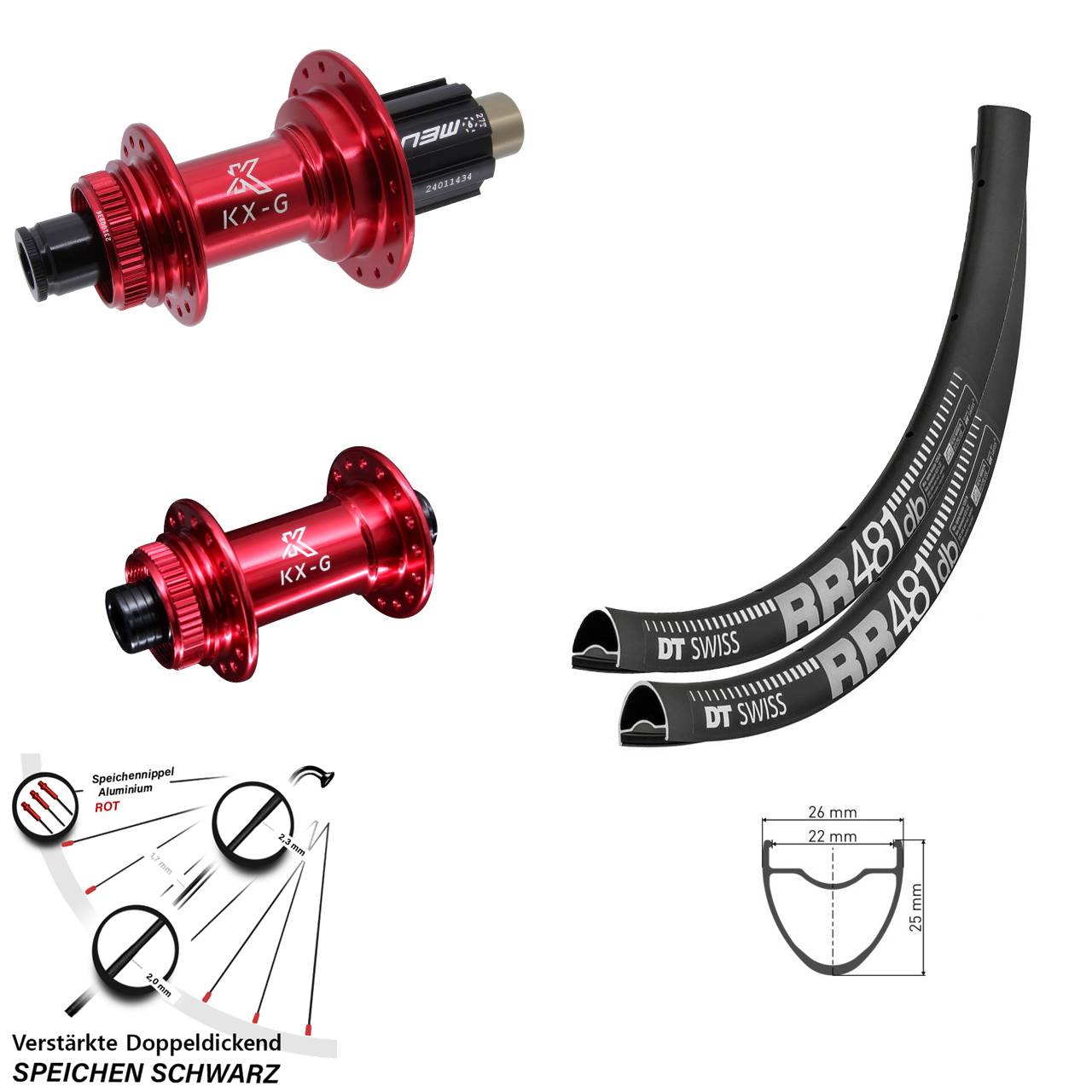 Centerlock Laufradsatz 28 Zoll DT Swiss RR481 KX-G rot Campa N3W 15x100 12x142