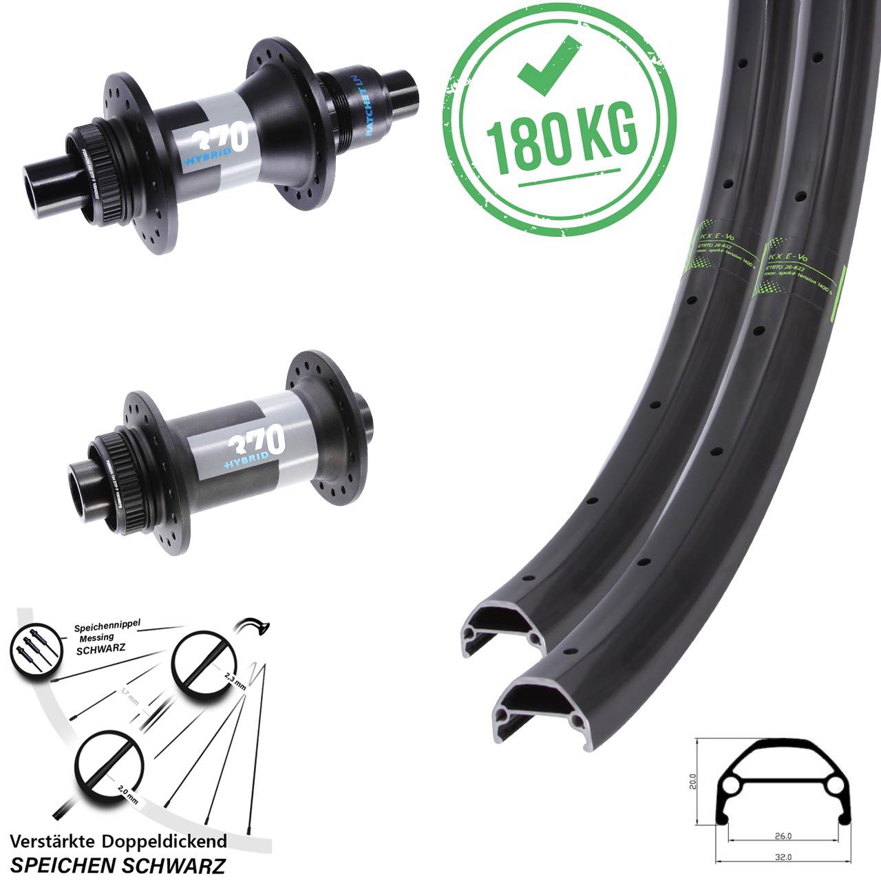 Laufradsatz Centerlock 28-29 Zoll KX Evo DT Swiss 370 Hybrid XD 15x110 12x148