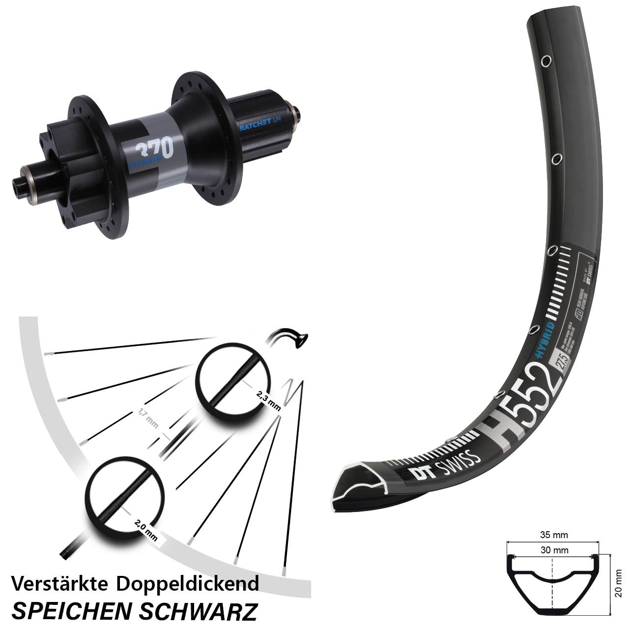 29 Zoll Hinterrad 5x141 DT Swiss H552 370 Hybrid 8-11 fach HG